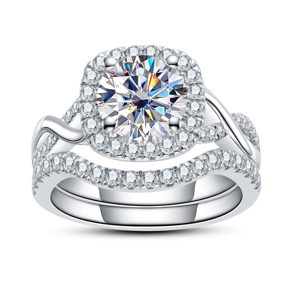 S925 Sterling Silver Full Paved Moissanite Stackable Ring Set