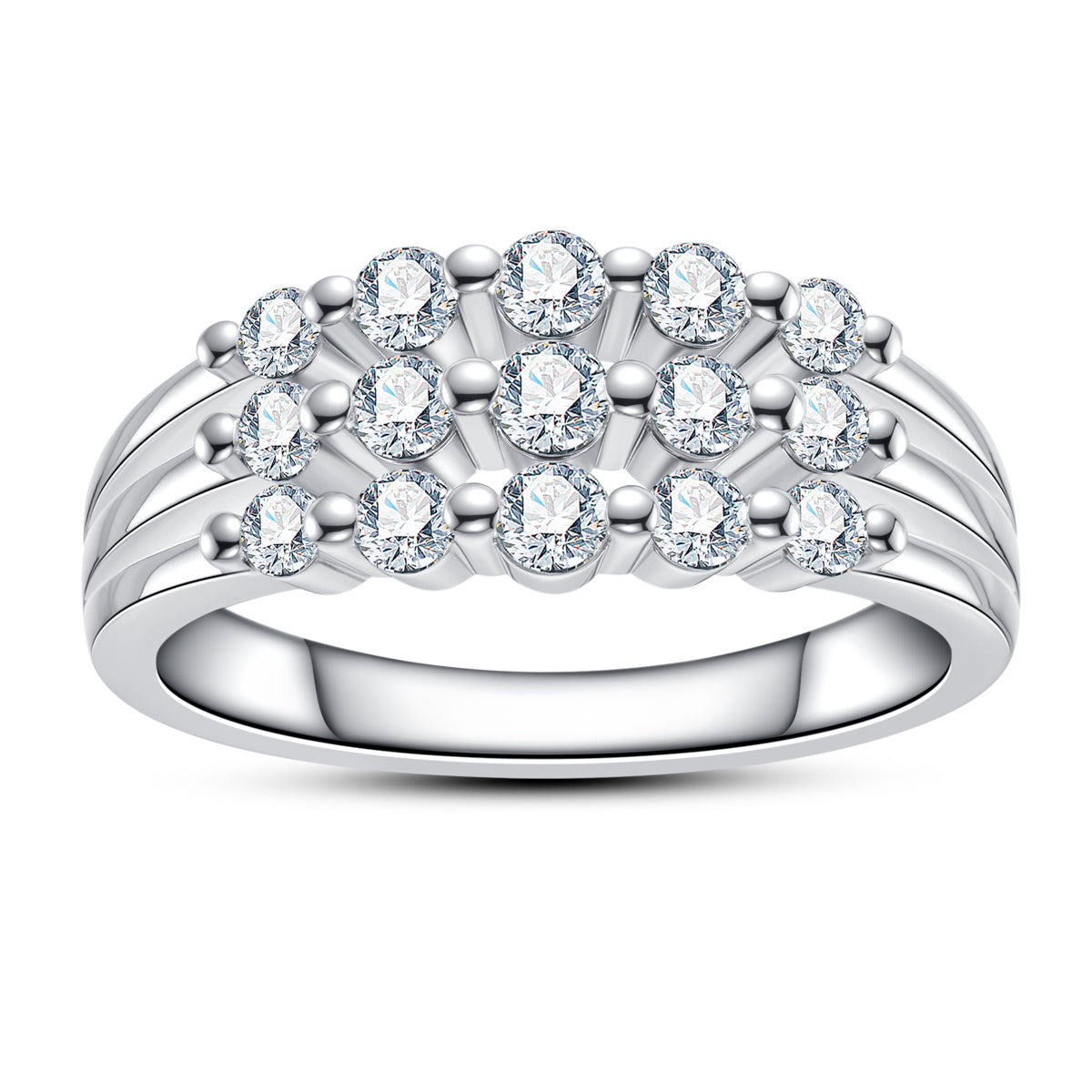 S925 Silver 5‑Stone Three‑Row Moissanite Ring