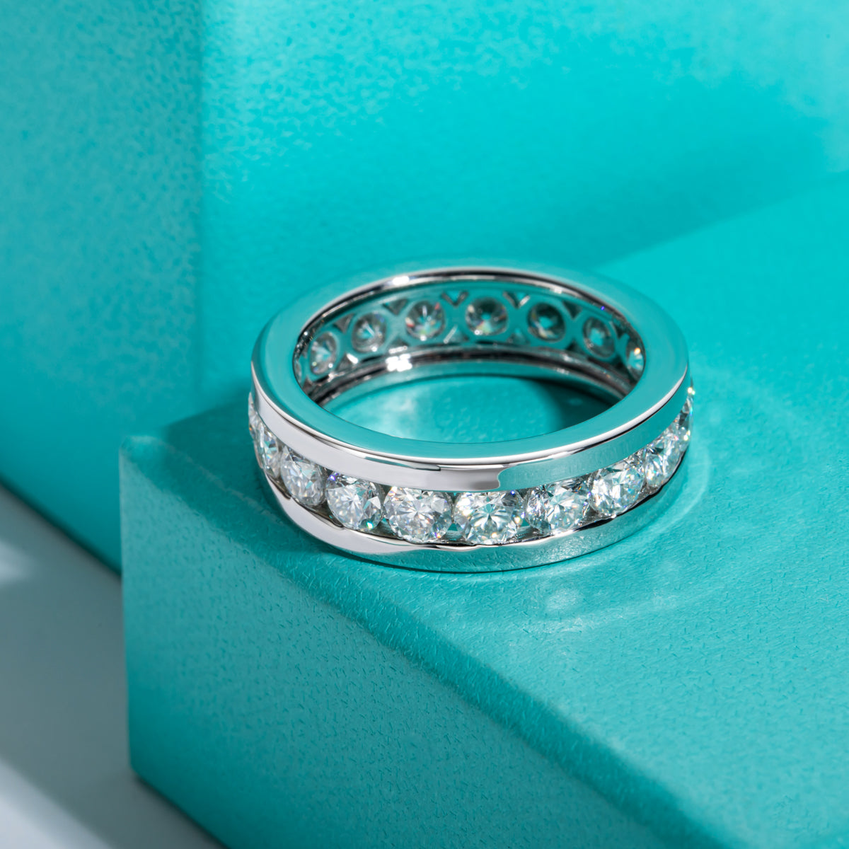 S925 Silver 4.0mm Moissanite Full Bezel Eternity Ring