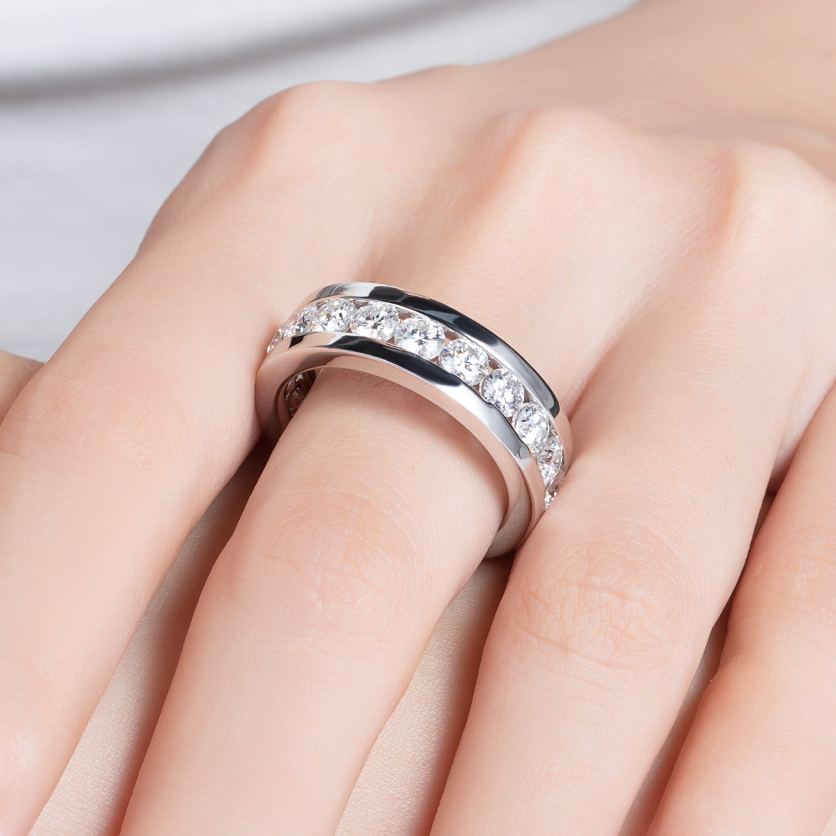 S925 Silver 4.0mm Moissanite Full Bezel Eternity Ring