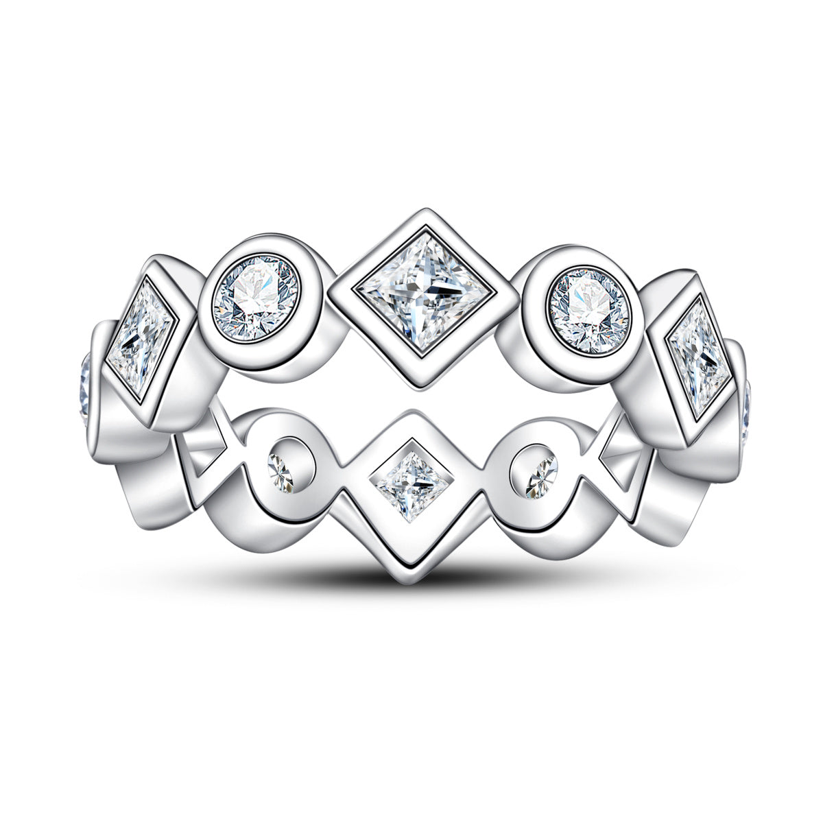 14K Gold Round & Princess Cut Moissanite Full Paved Ring
