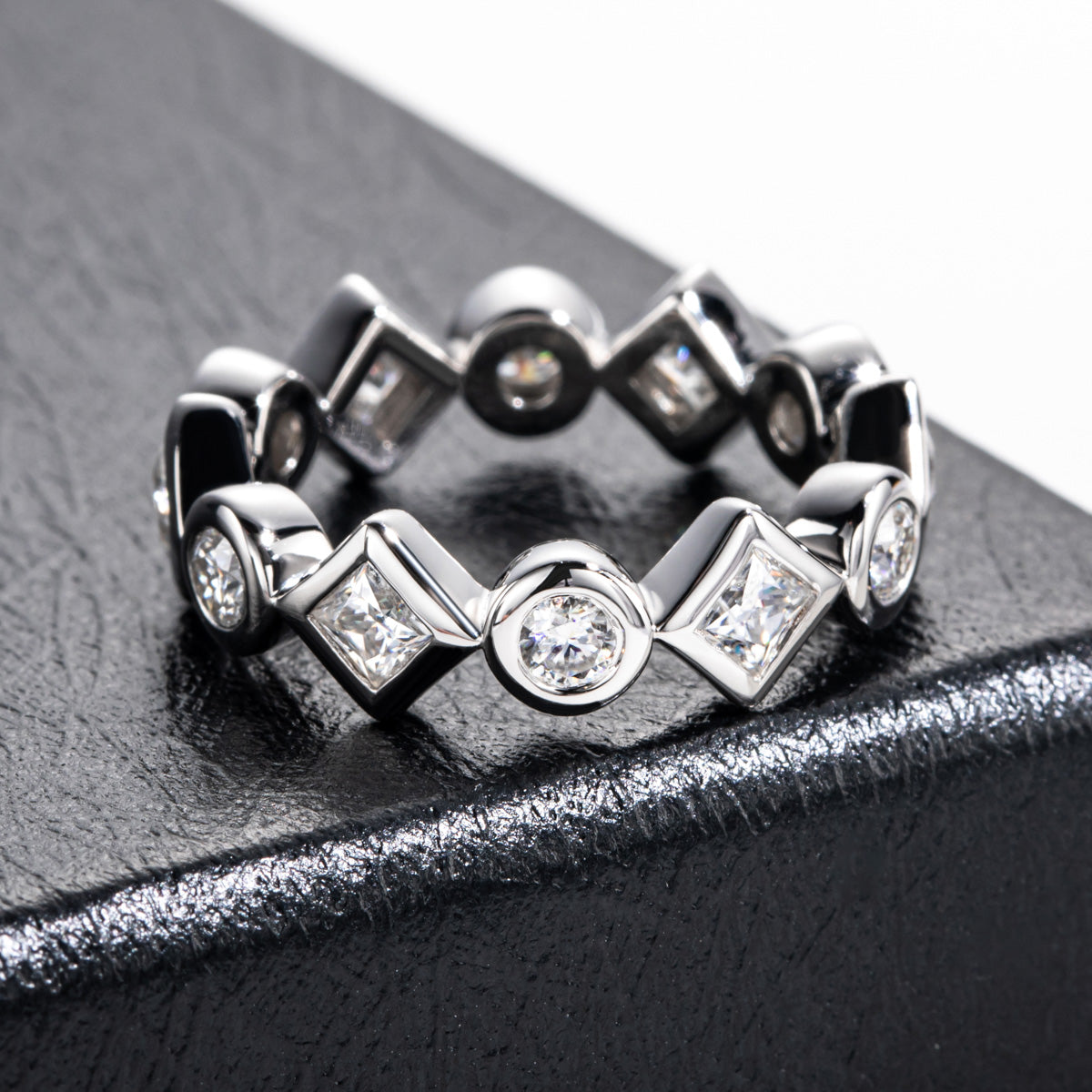 14K Gold Round & Princess Cut Moissanite Full Paved Ring