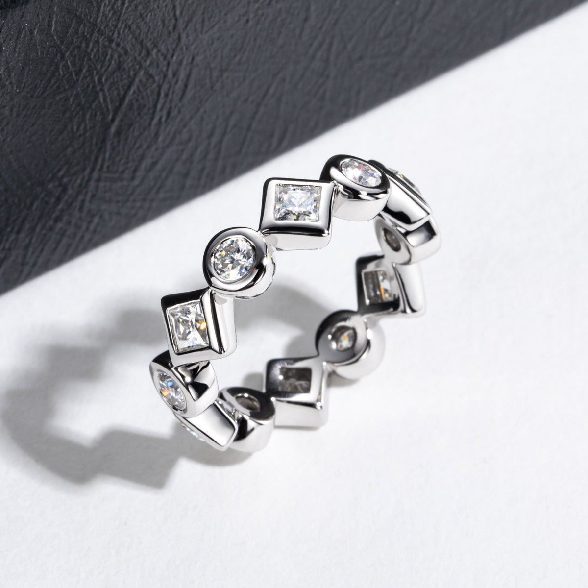 14K Gold Round & Princess Cut Moissanite Full Paved Ring