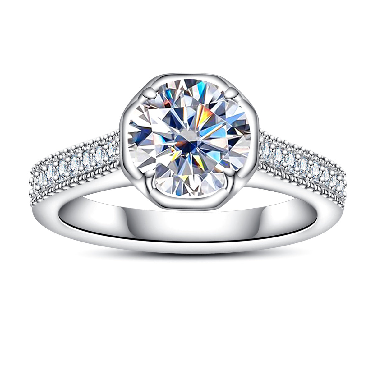 18K Gold Multi-Stone Moissanite Ring, 2 Carat Total Weight