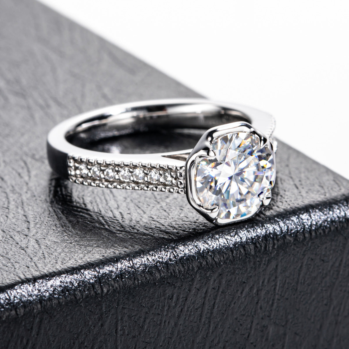 18K Gold Multi-Stone Moissanite Ring, 2 Carat Total Weight