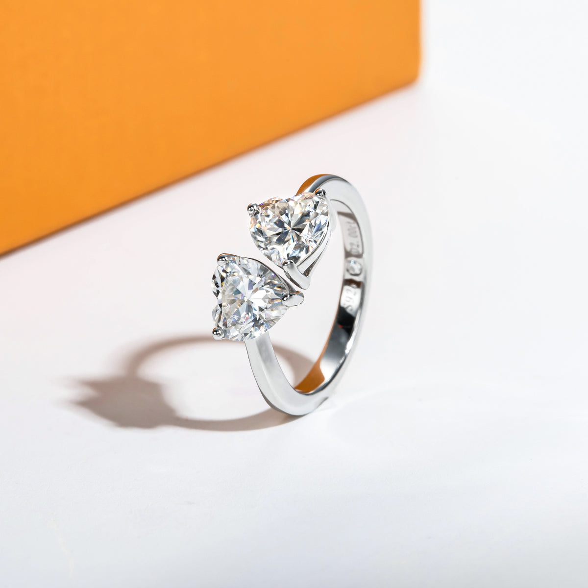S925 Sterling Silver Moissanite Double Heart Ring