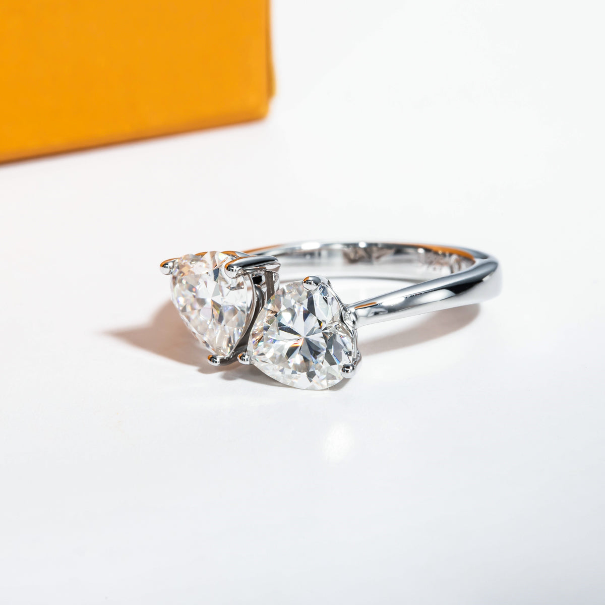 S925 Sterling Silver Moissanite Double Heart Ring