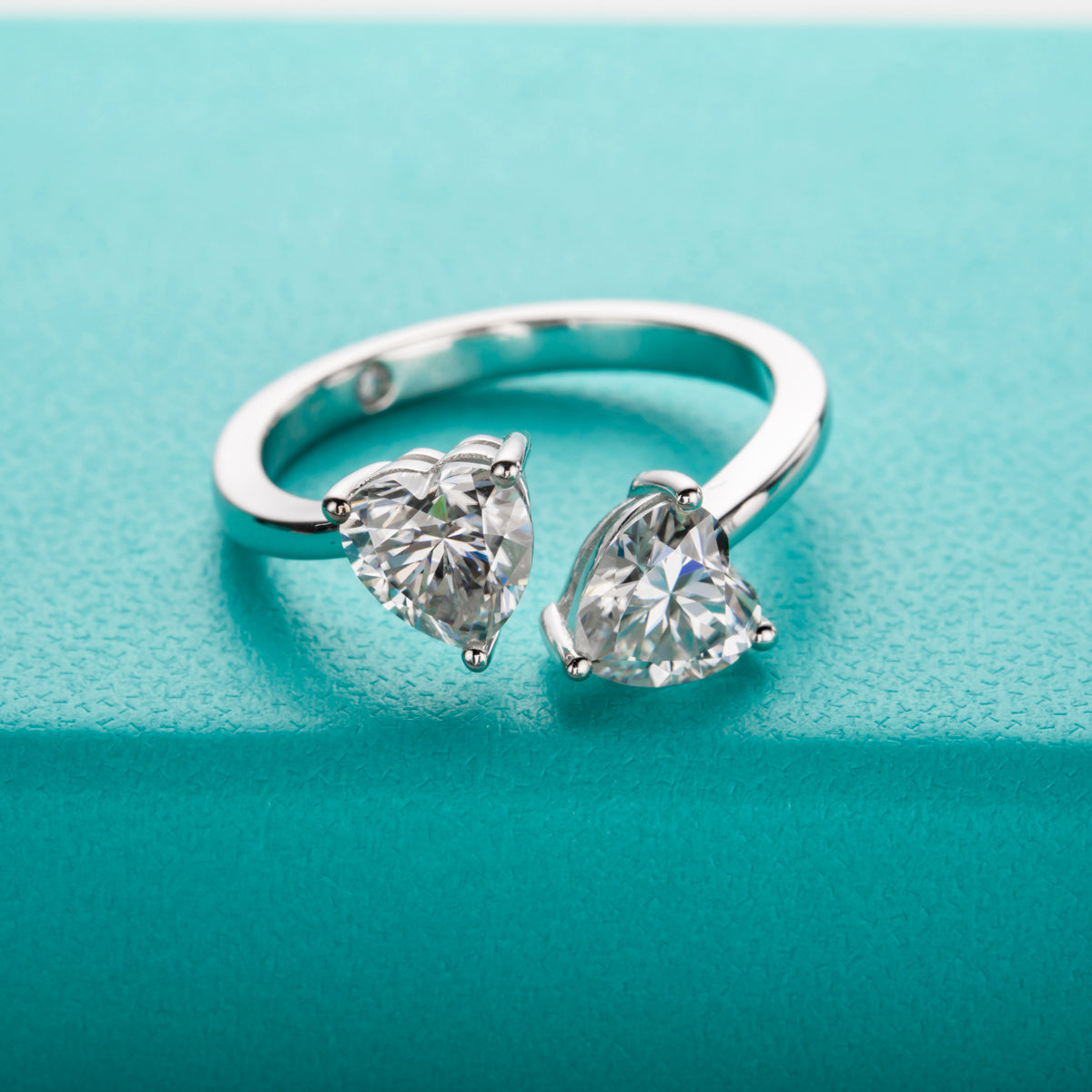 S925 Sterling Silver Moissanite Double Heart Ring