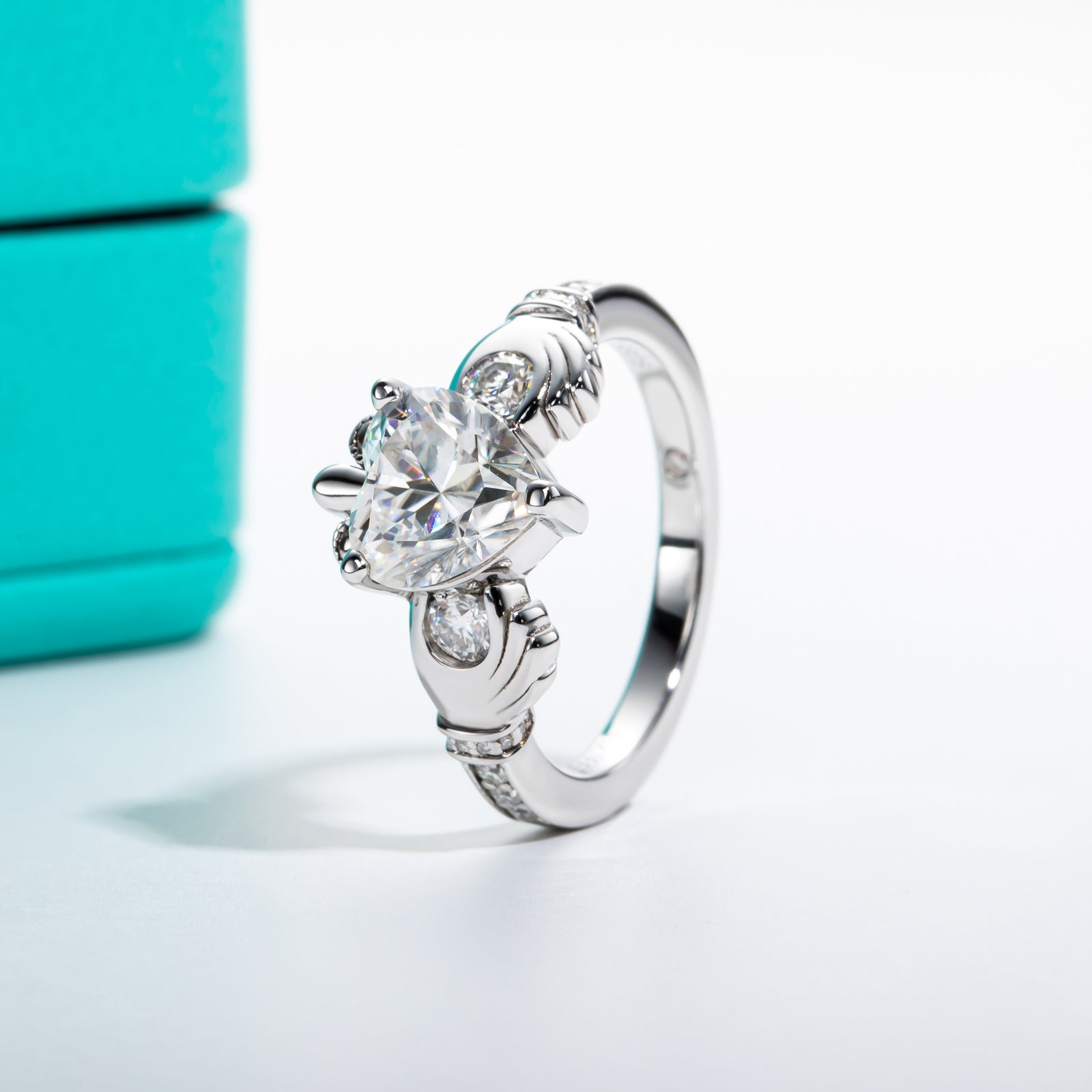 AnuClub 2.33cttw Moissanite Claddagh Irish Ring, Celtic Knot Crown Engagement Ring for Women, D Color and VVS1, 18K White Gold Plated 925 Sterling Silver, Anniversary Wedding Promise Ring.