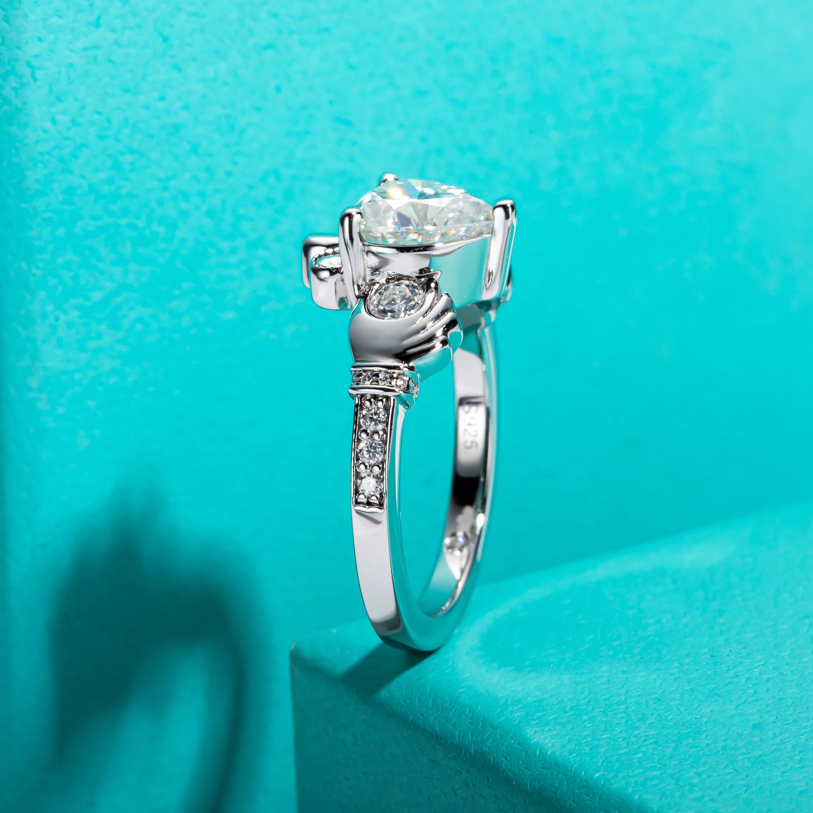 AnuClub 2.33cttw Moissanite Claddagh Irish Ring, Celtic Knot Crown Engagement Ring for Women, D Color and VVS1, 18K White Gold Plated 925 Sterling Silver, Anniversary Wedding Promise Ring.