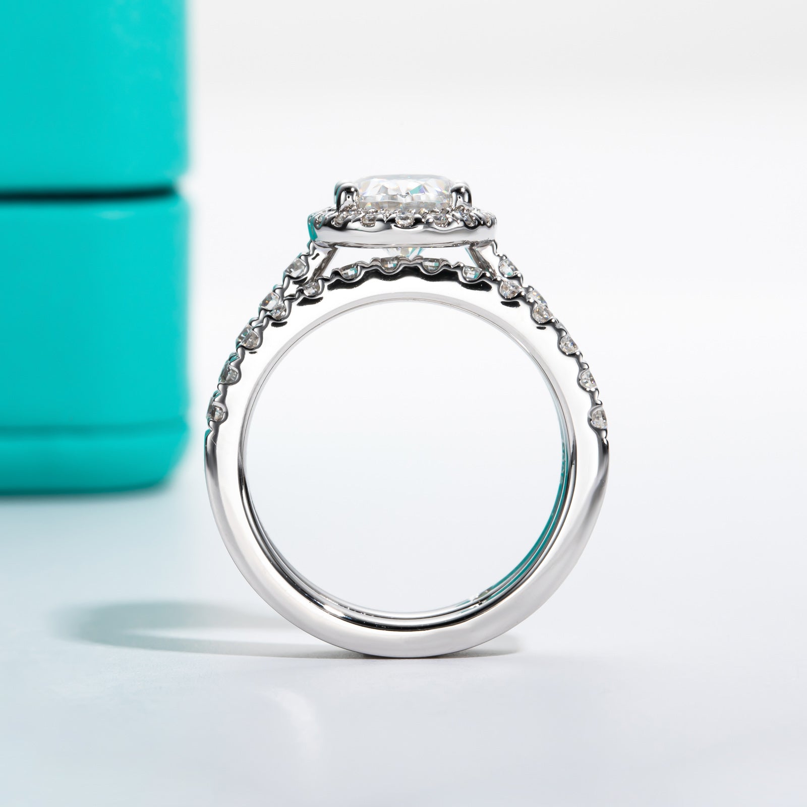 Oval Cut Halo Moissanite Engagement Ring Bridal Set (2 ct)