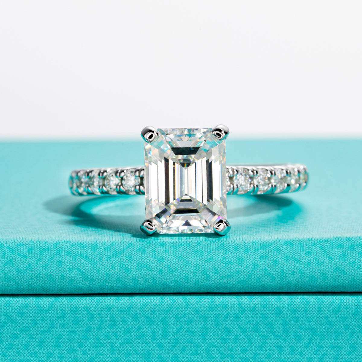 S925 Sterling‑Silver 7×9mm Emerald‑Cut 3CT Moissanite Ring