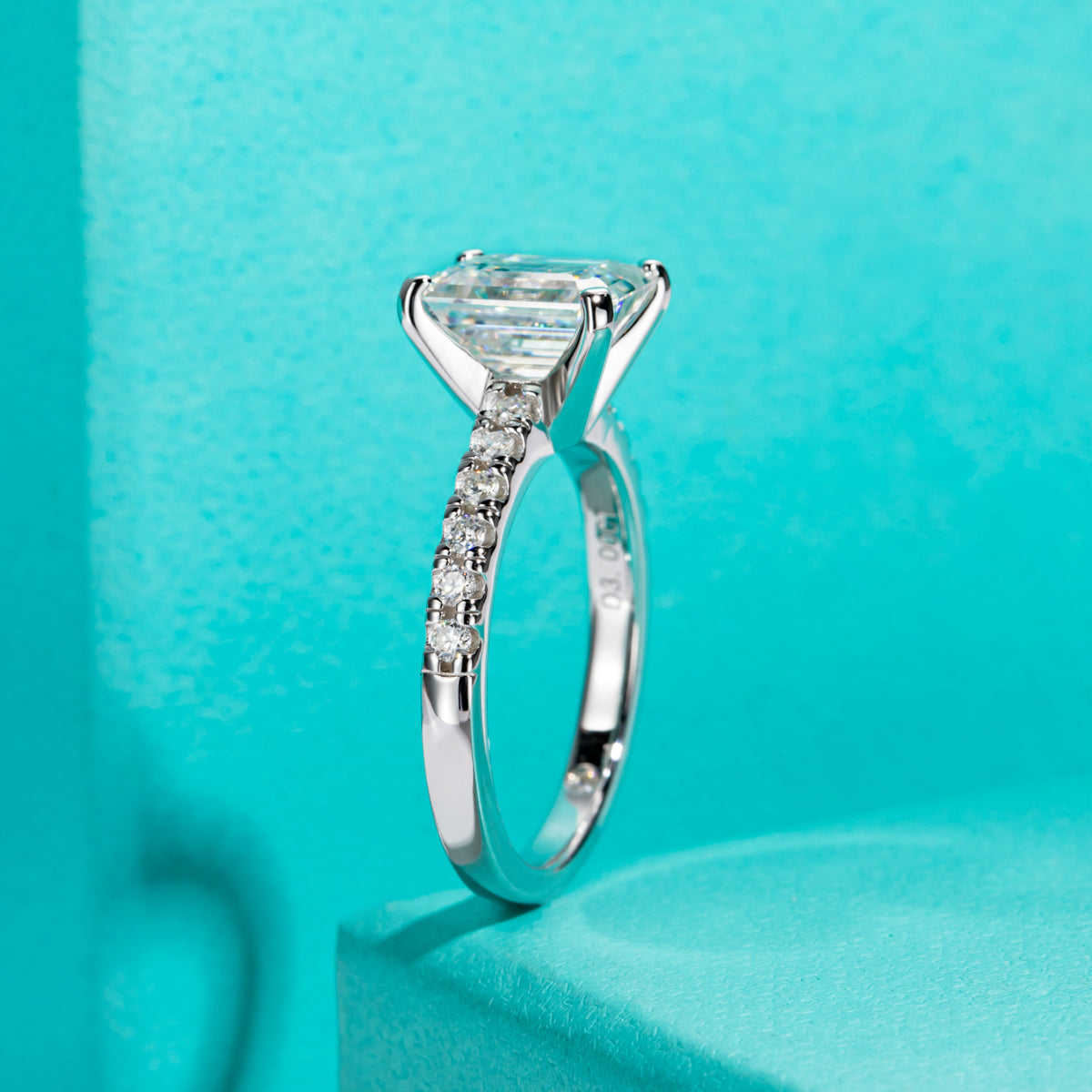 S925 Sterling‑Silver 7×9mm Emerald‑Cut 3CT Moissanite Ring