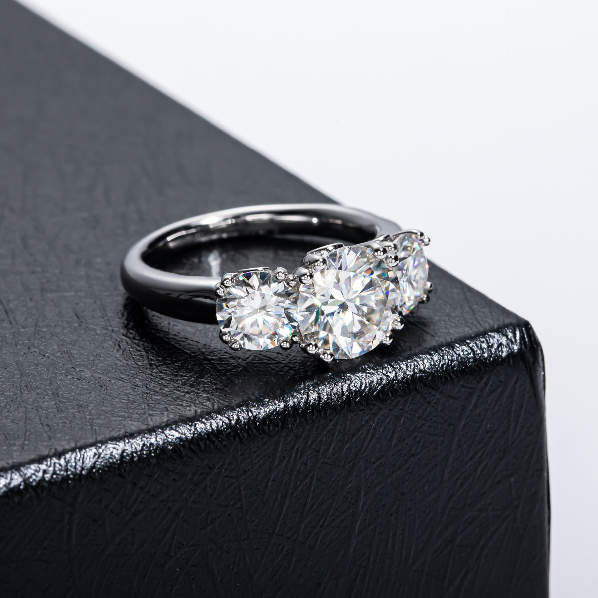 3CT 9mm Round Moissanite Ring S925 Silver Large Stone Wedding Ring