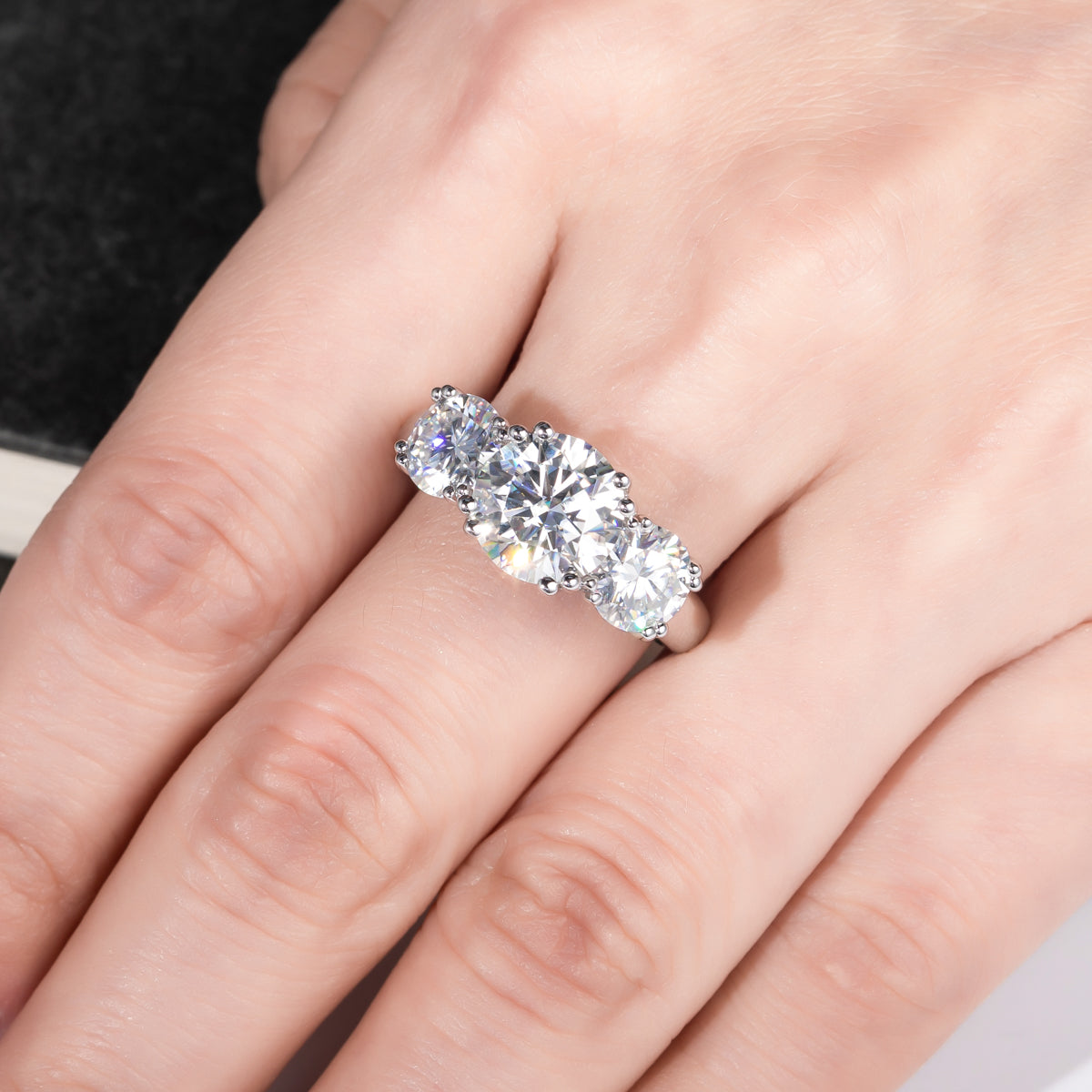 3CT 9mm Round Moissanite Ring S925 Silver Large Stone Wedding Ring