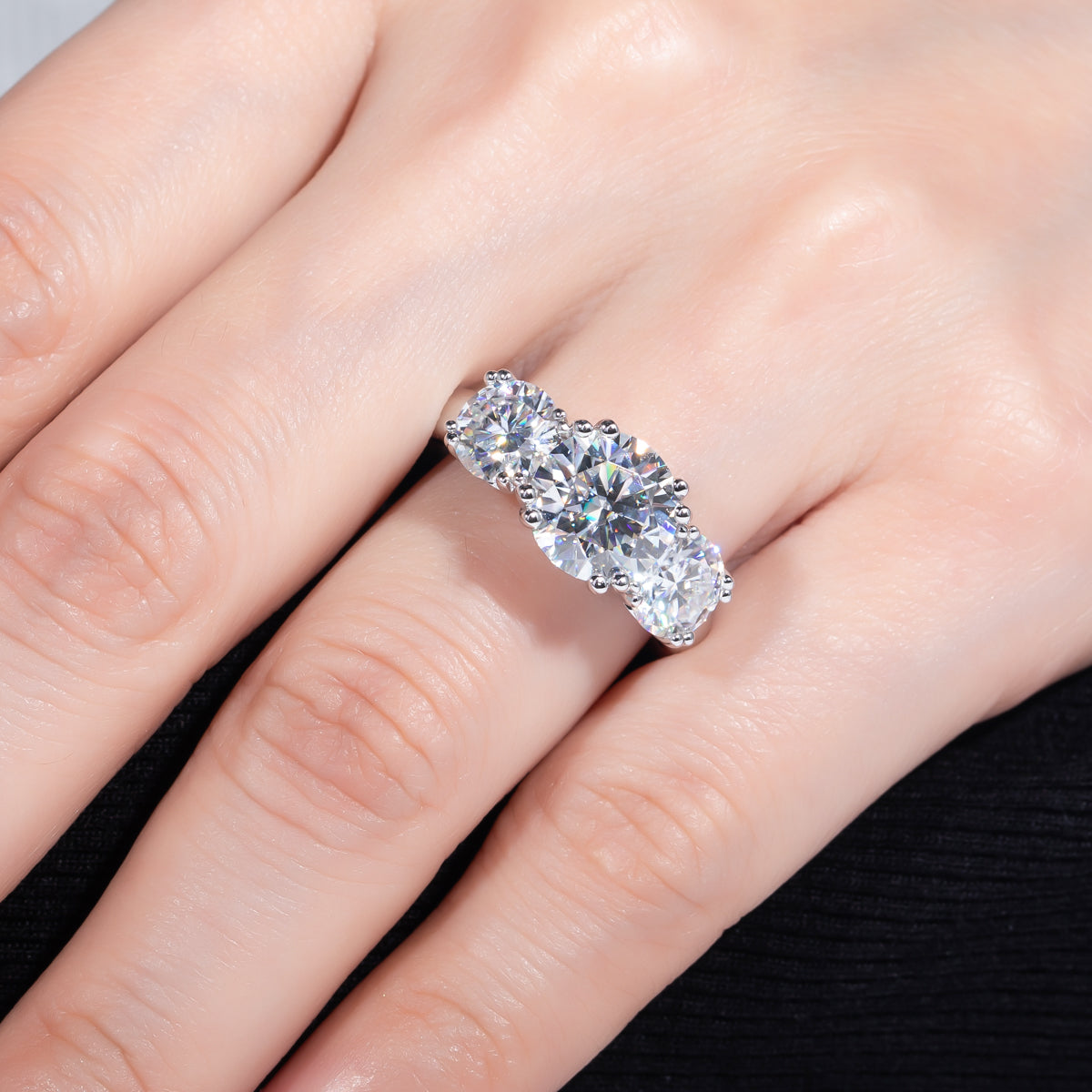 3CT 9mm Round Moissanite Ring S925 Silver Large Stone Wedding Ring