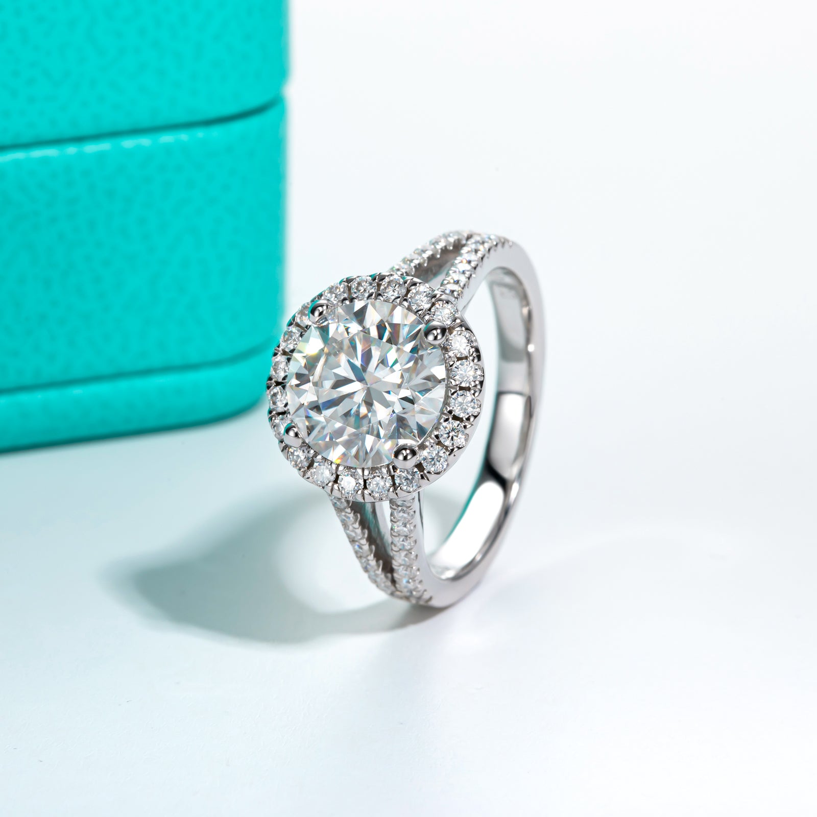 Round Cut Halo Moissanite Engagement Ring (3.8 cttw)