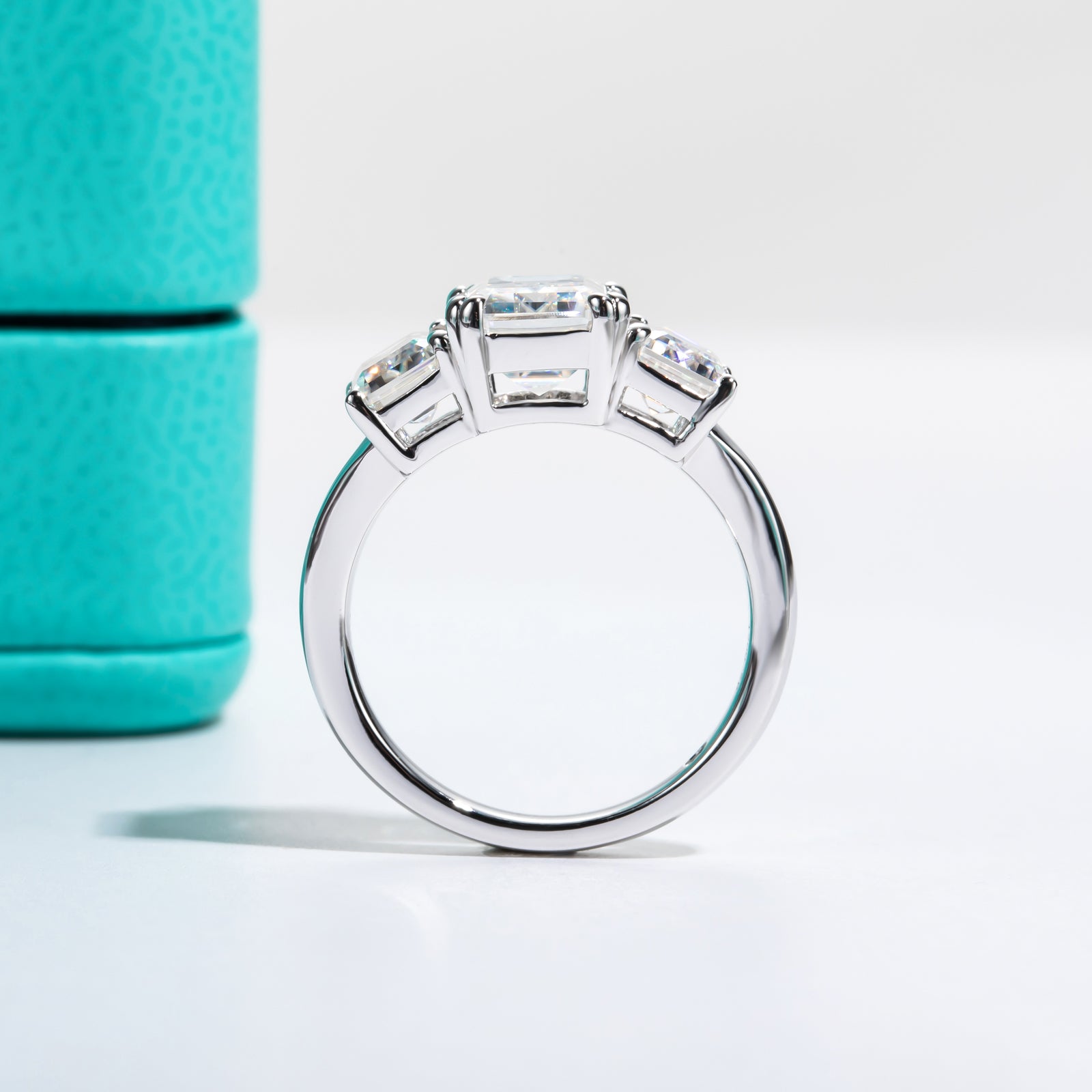 Emerald Cut 3 Stone Moissanite Engagement Ring (5 cttw)