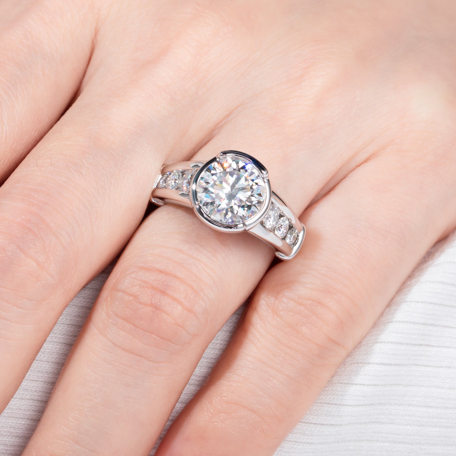 Round Cut Channel Moissanite Engagement Ring (3 ct)