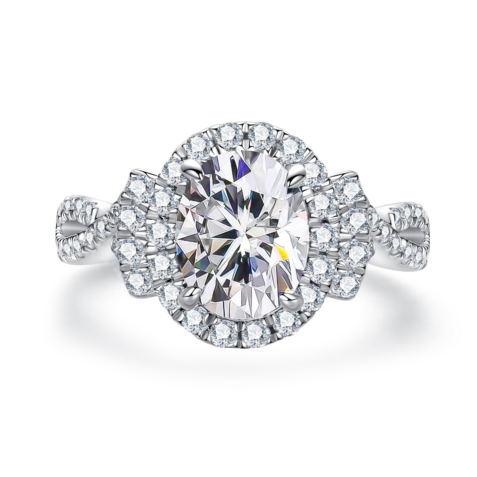 Oval Cut Halo Moissanite Engagement Ring (2 ct)