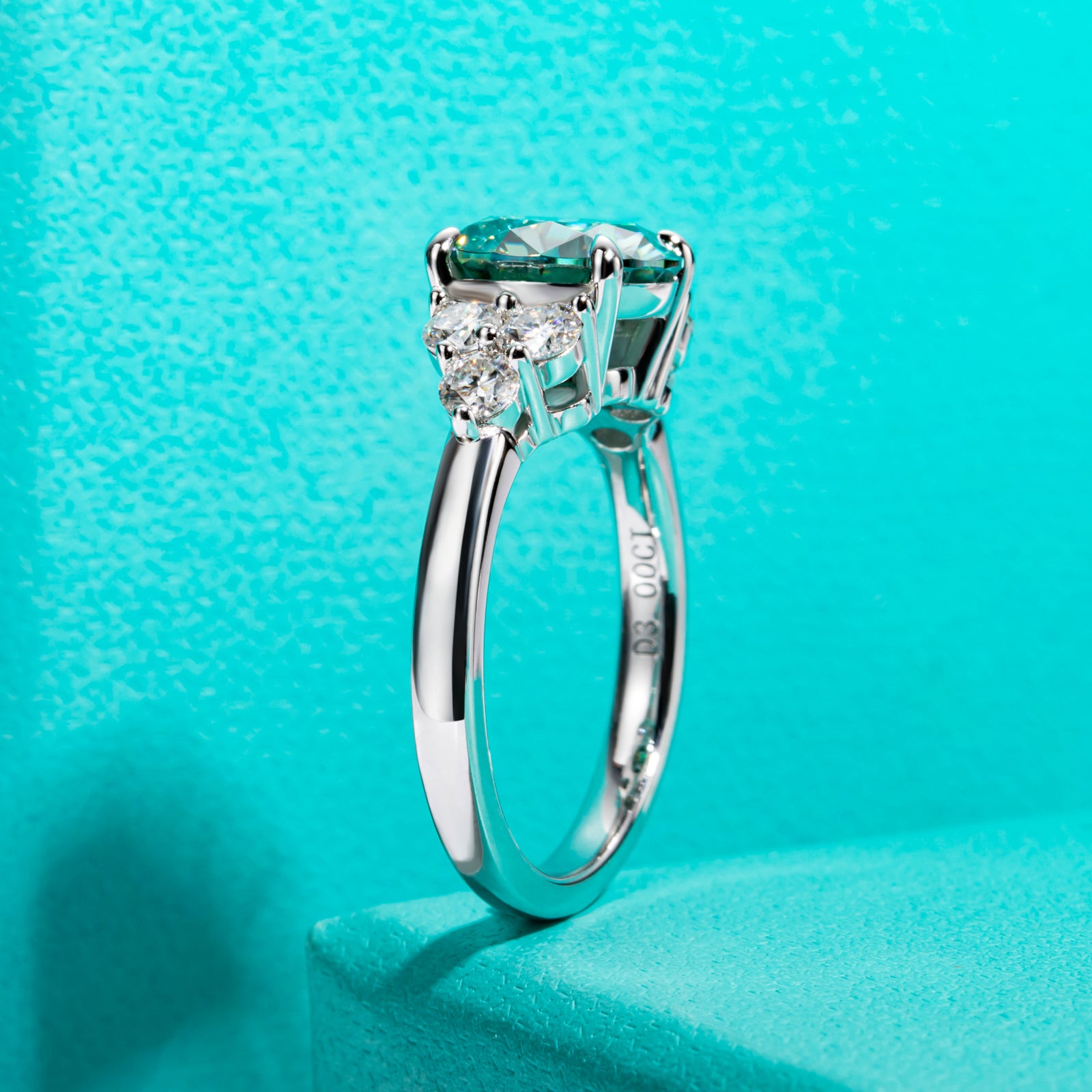 Light Blue Round Cut Moissanite Engagement Ring (3.6 cttw)