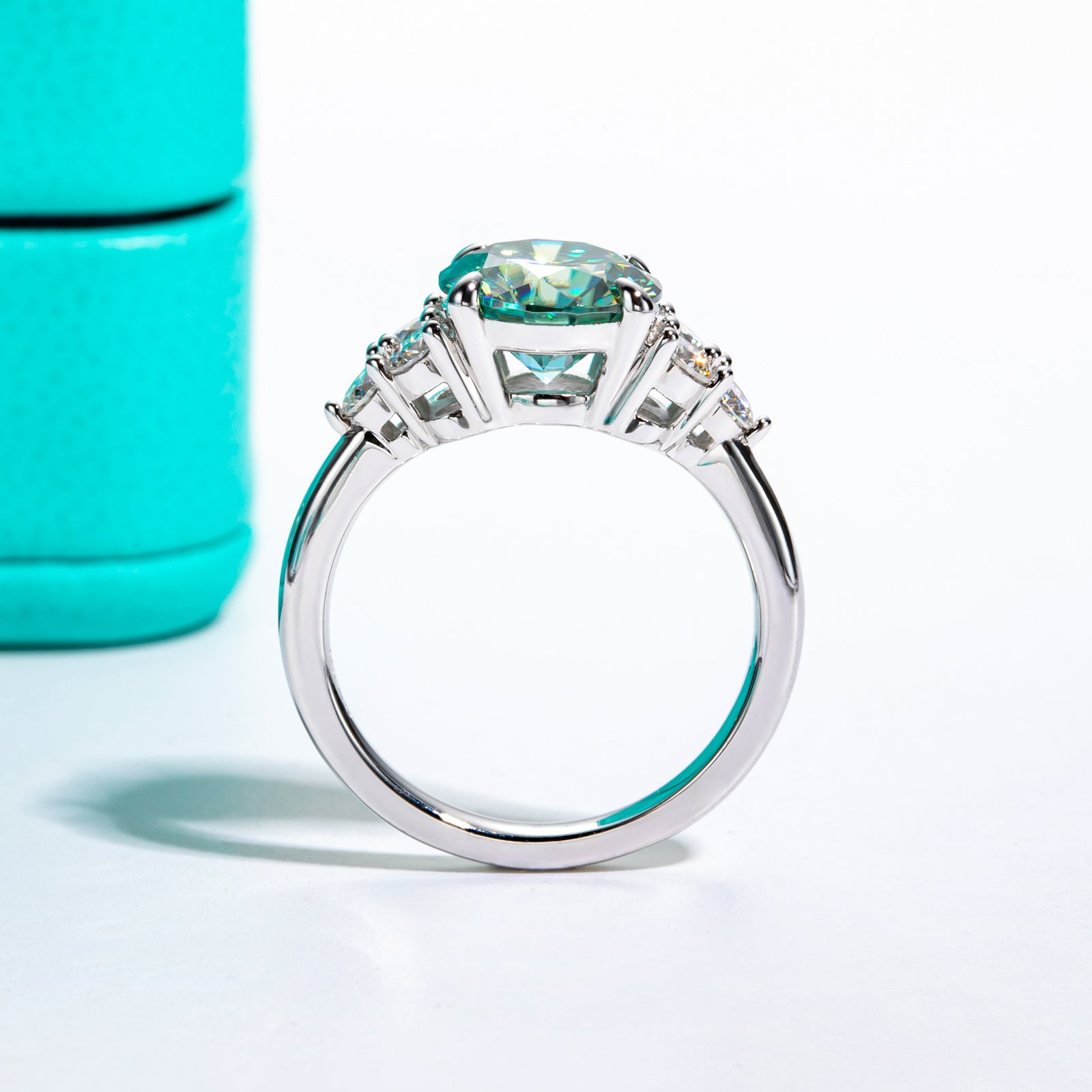 Light Blue Round Cut Moissanite Engagement Ring (3.6 cttw)