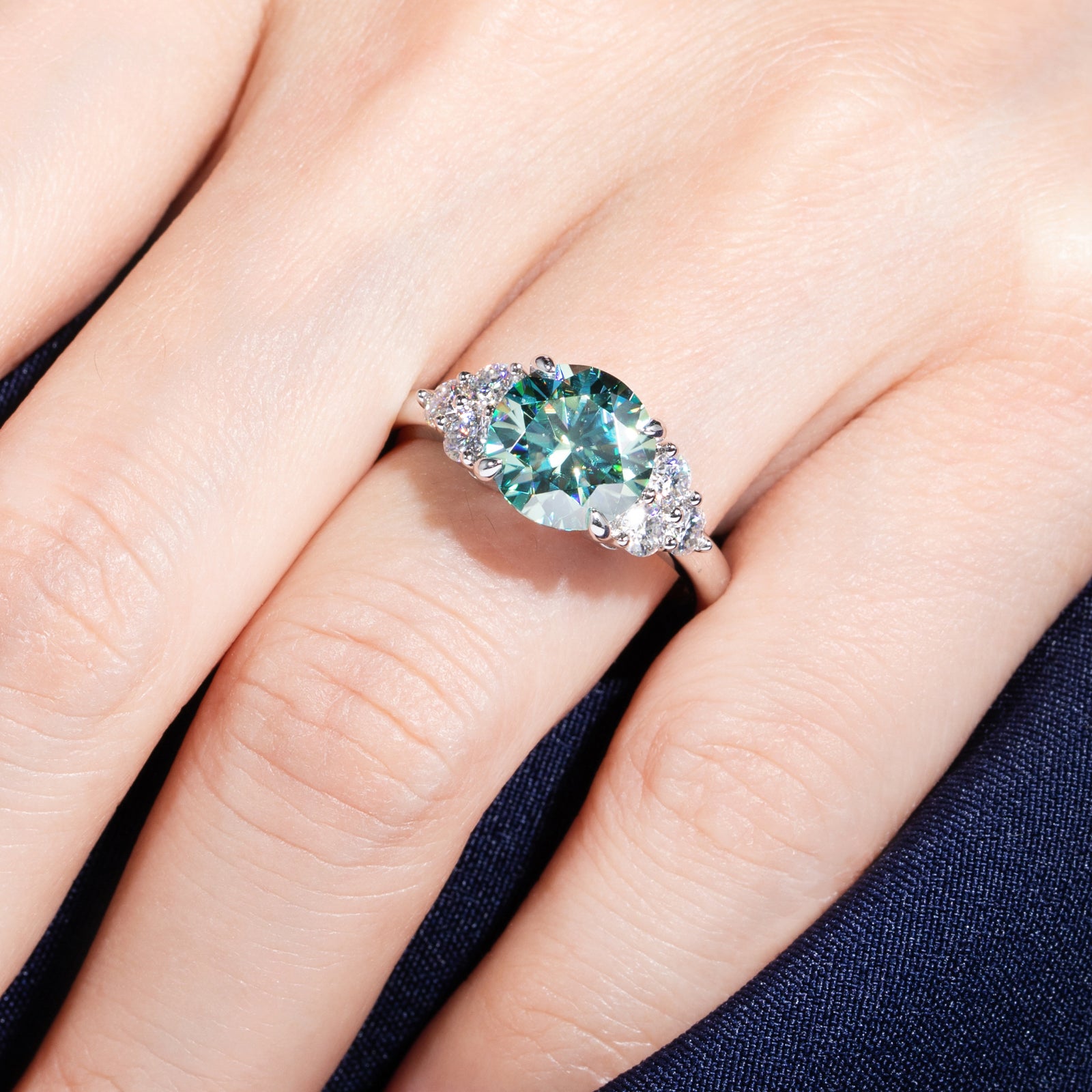 Light Blue Round Cut Moissanite Engagement Ring (3.6 cttw)