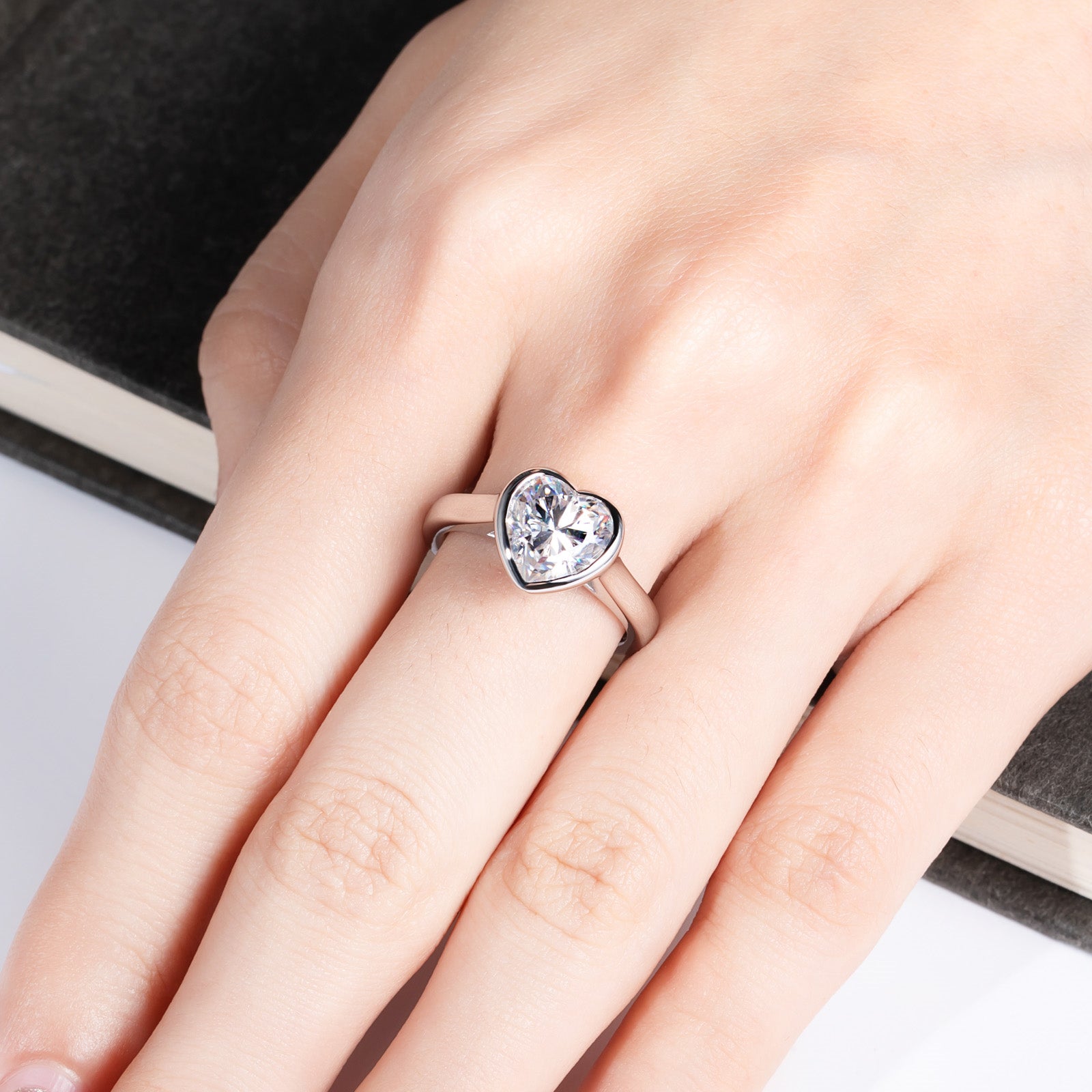Heart Cut Bezel Moissanite Engagement Ring (3ct)