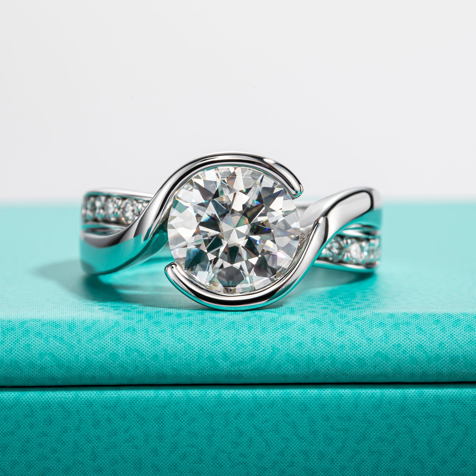 Round Cut Tension Moissanite Twisted Engagement Ring (3 ct)