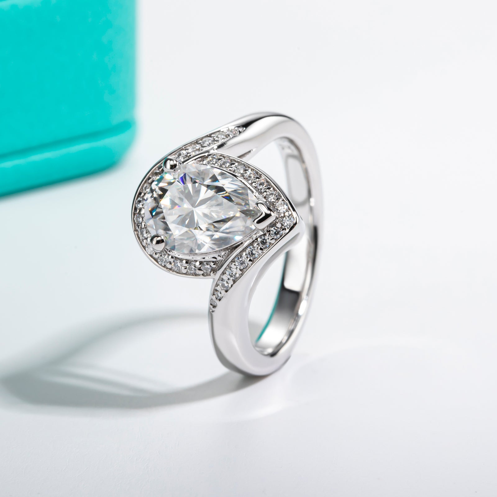Pear Cut Halo Moissanite Engagement Ring (2.5 ct)