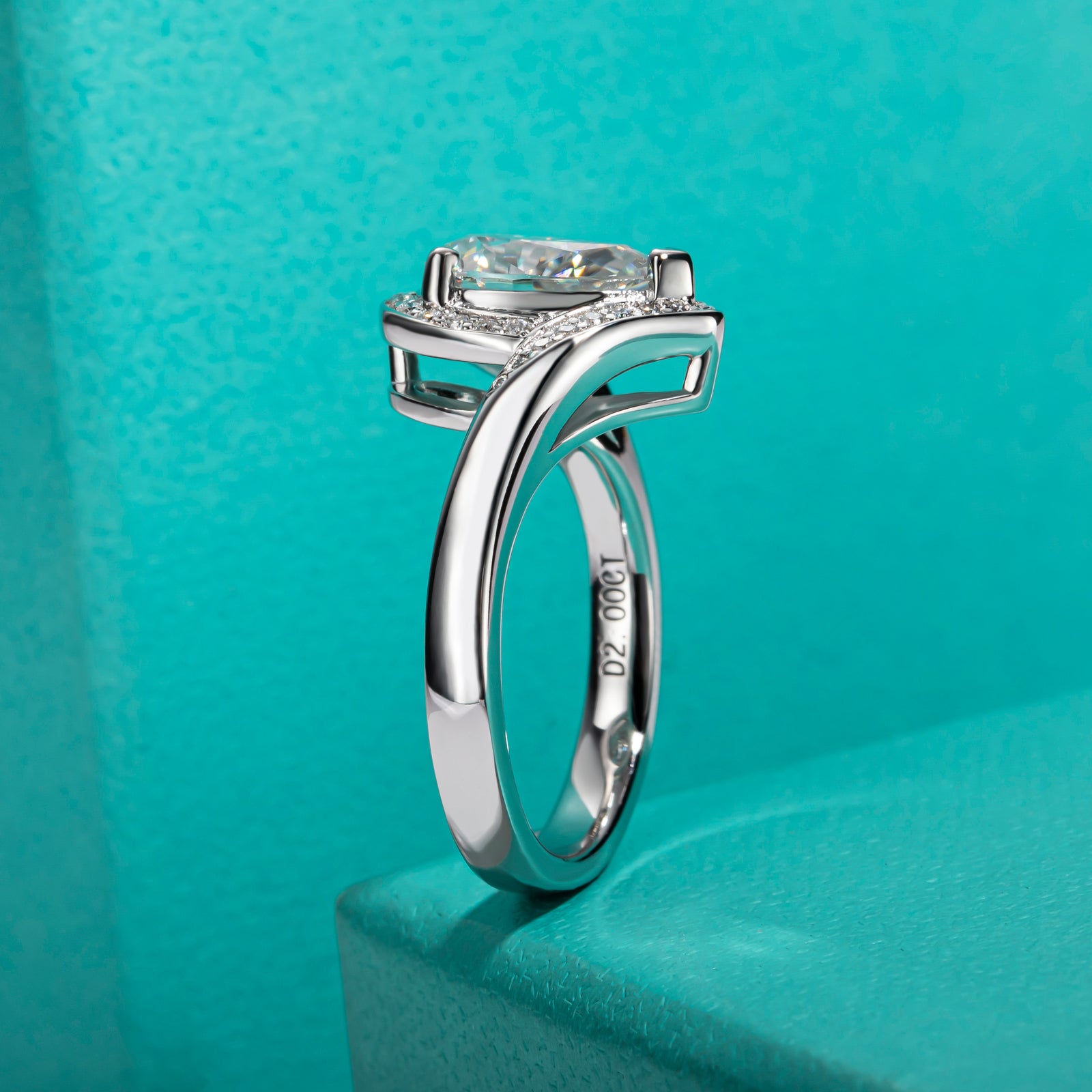 Pear Cut Halo Moissanite Engagement Ring (2.5 ct)