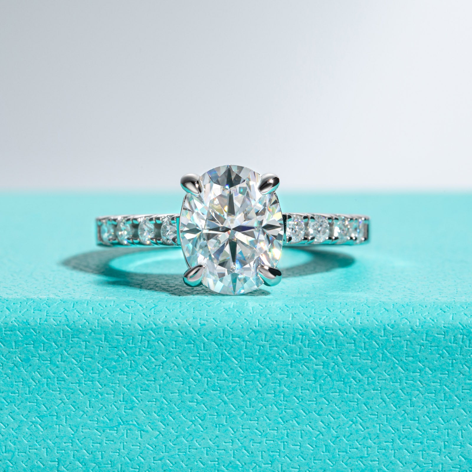 Oval Cut Pavé Moissanite Engagement Ring (3ct)