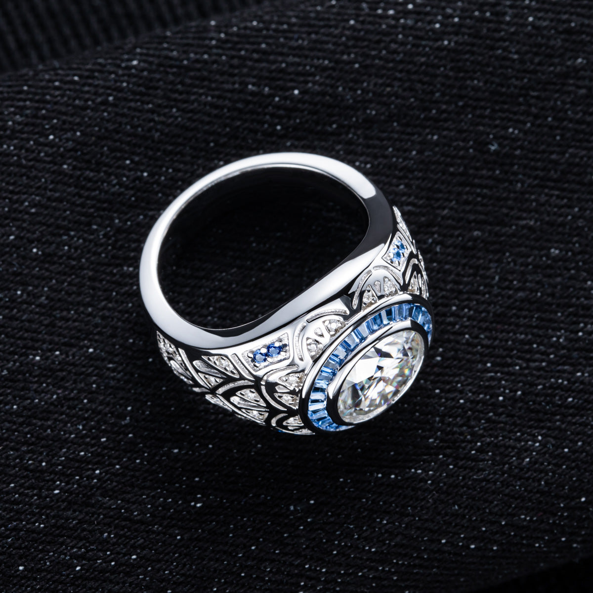 9mm Eye Pattern Moissanite Men Ring S925 Silver Punk Male Ring