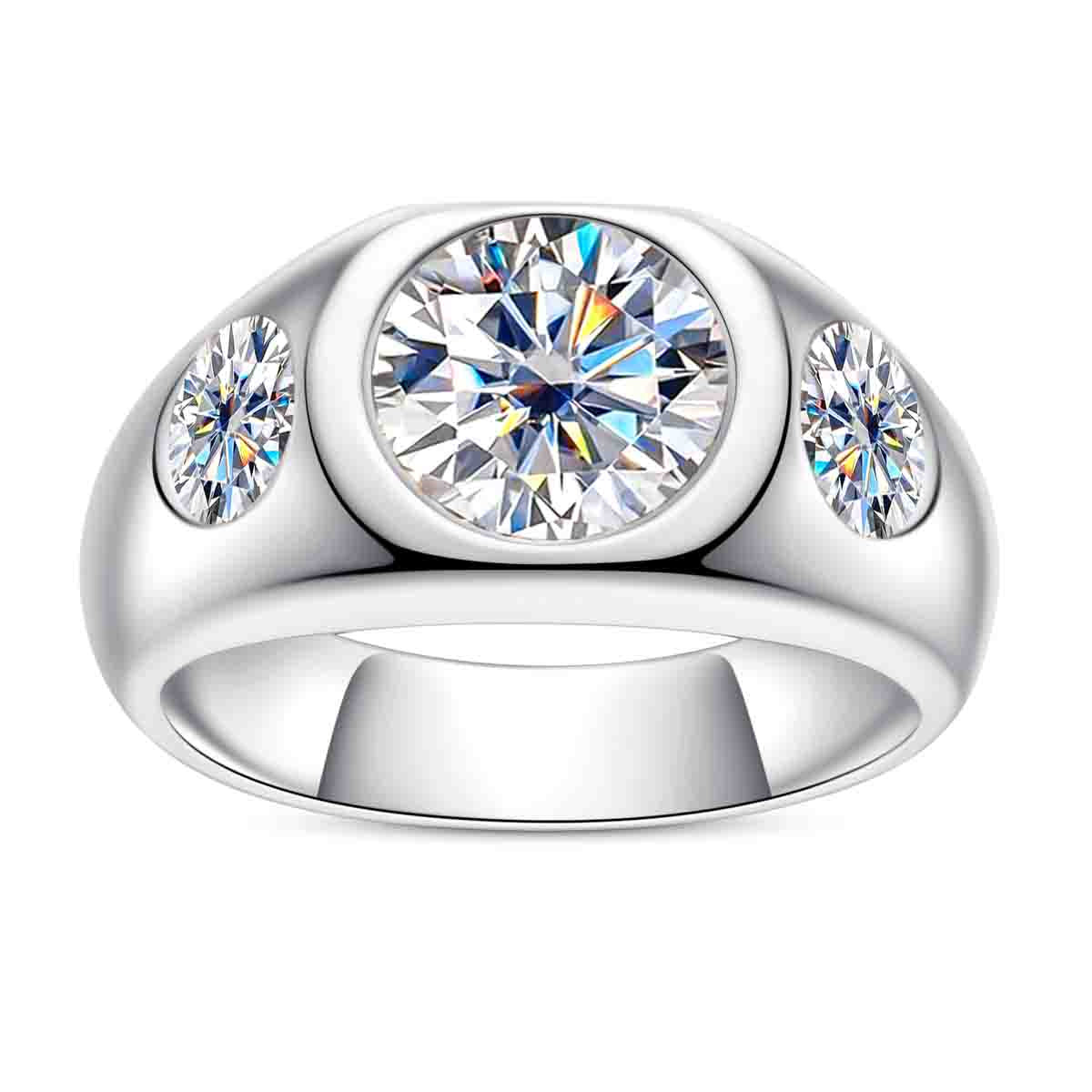 8mm Three Stone Moissanite Men Ring S925 Silver Engagement Ring