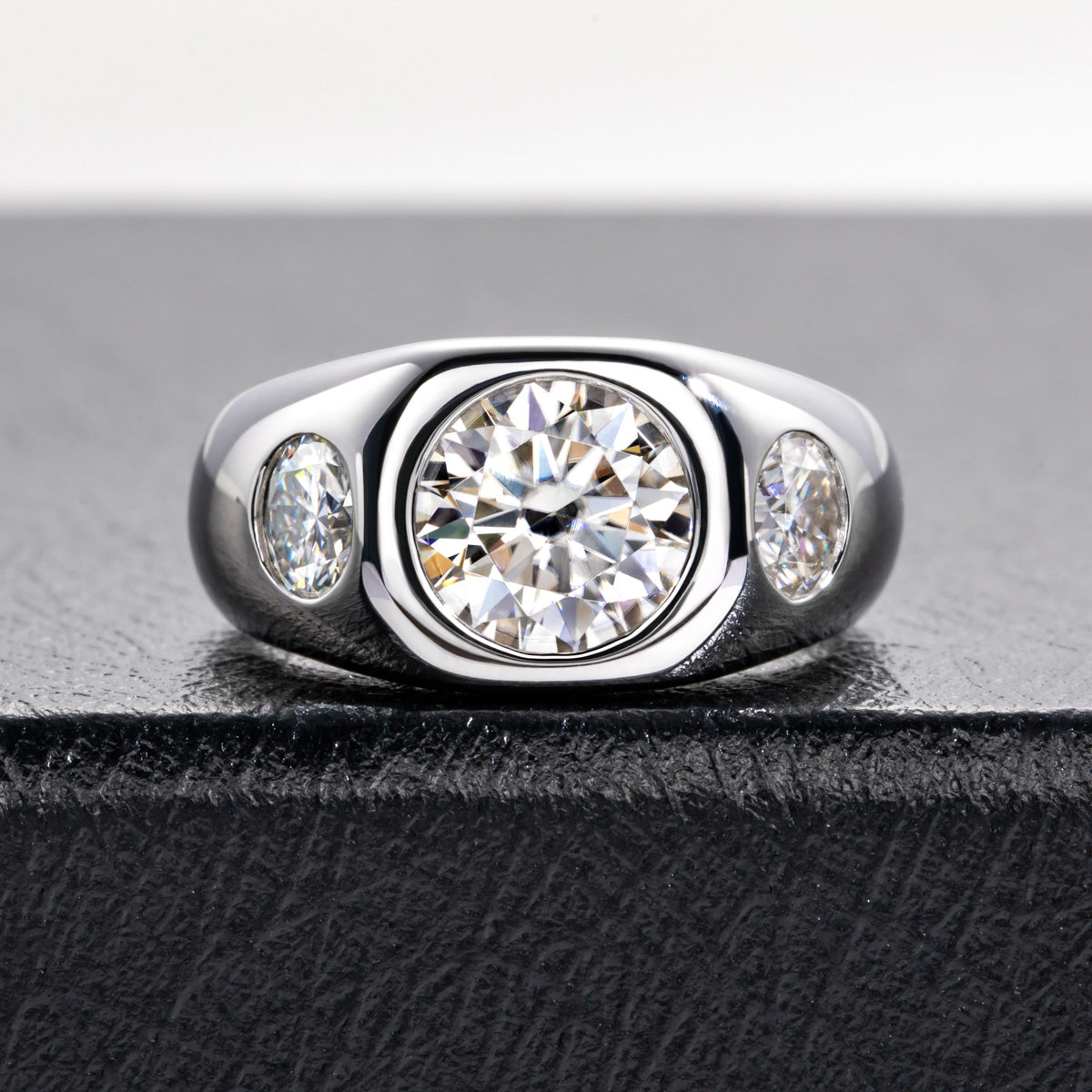 8mm Three Stone Moissanite Men Ring S925 Silver Engagement Ring
