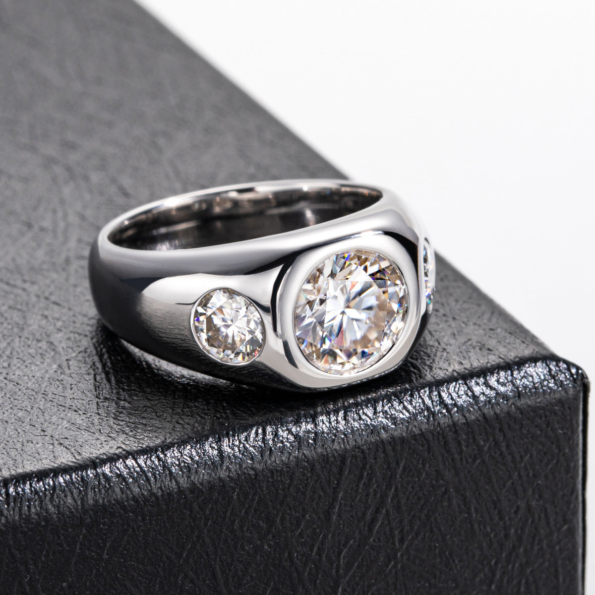 8mm Three Stone Moissanite Men Ring S925 Silver Engagement Ring