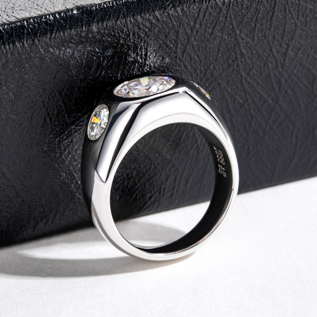 8mm Three Stone Moissanite Men Ring S925 Silver Engagement Ring