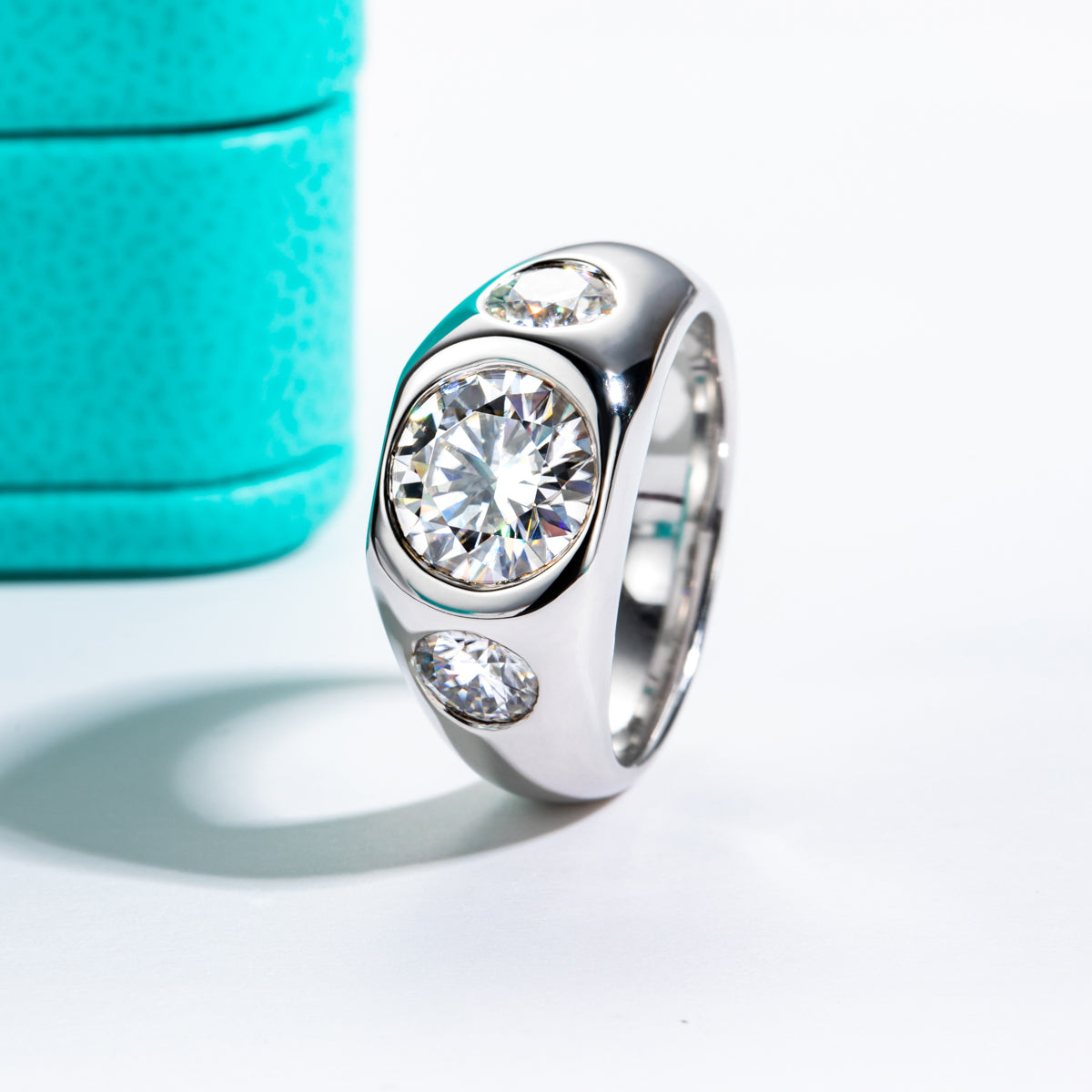 8mm Three Stone Moissanite Men Ring S925 Silver Engagement Ring
