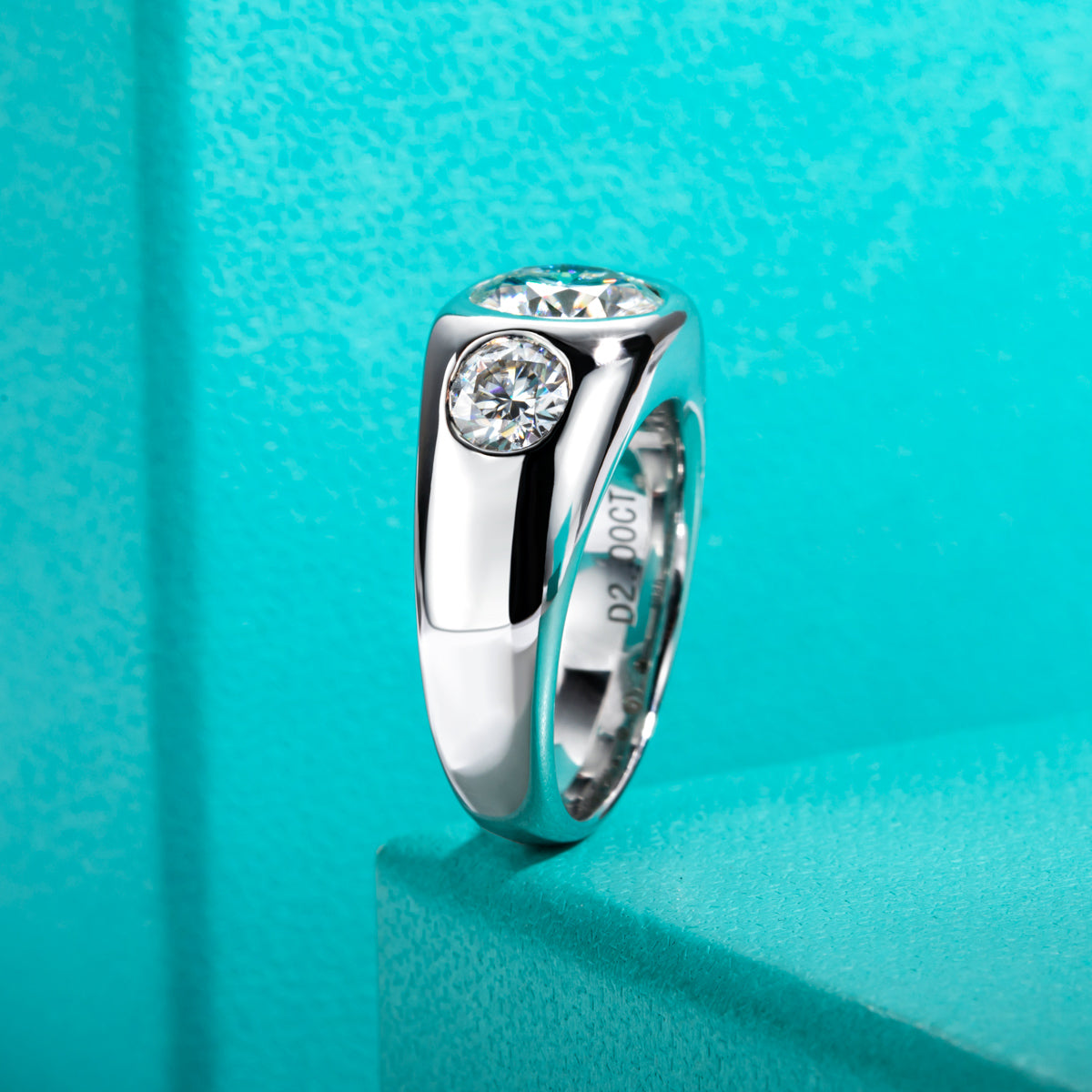 8mm Three Stone Moissanite Men Ring S925 Silver Engagement Ring