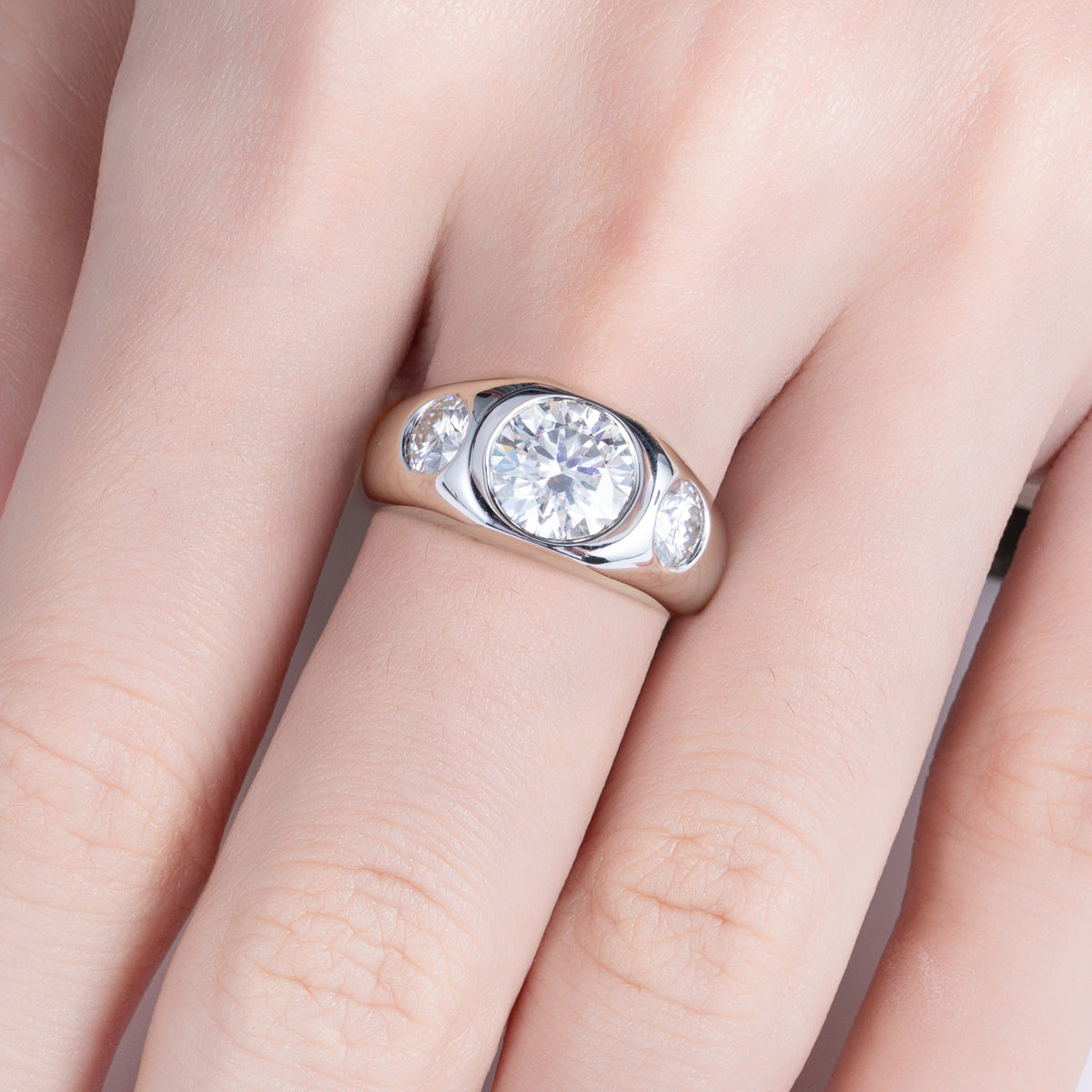 8mm Three Stone Moissanite Men Ring S925 Silver Engagement Ring