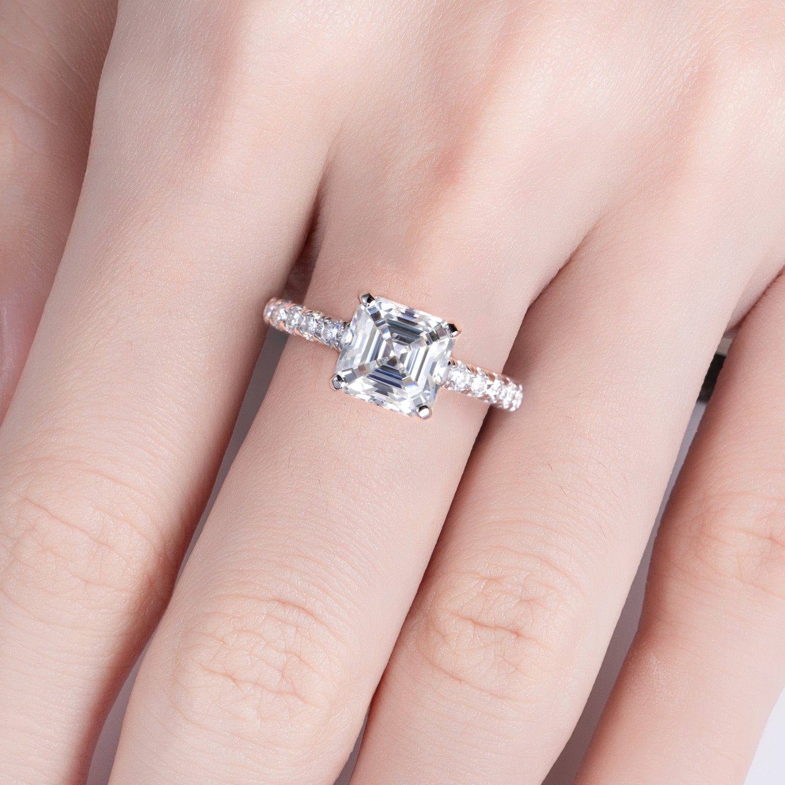 Asscher Cut Pavé Moissanite Engagement Ring (3.3 cttw)