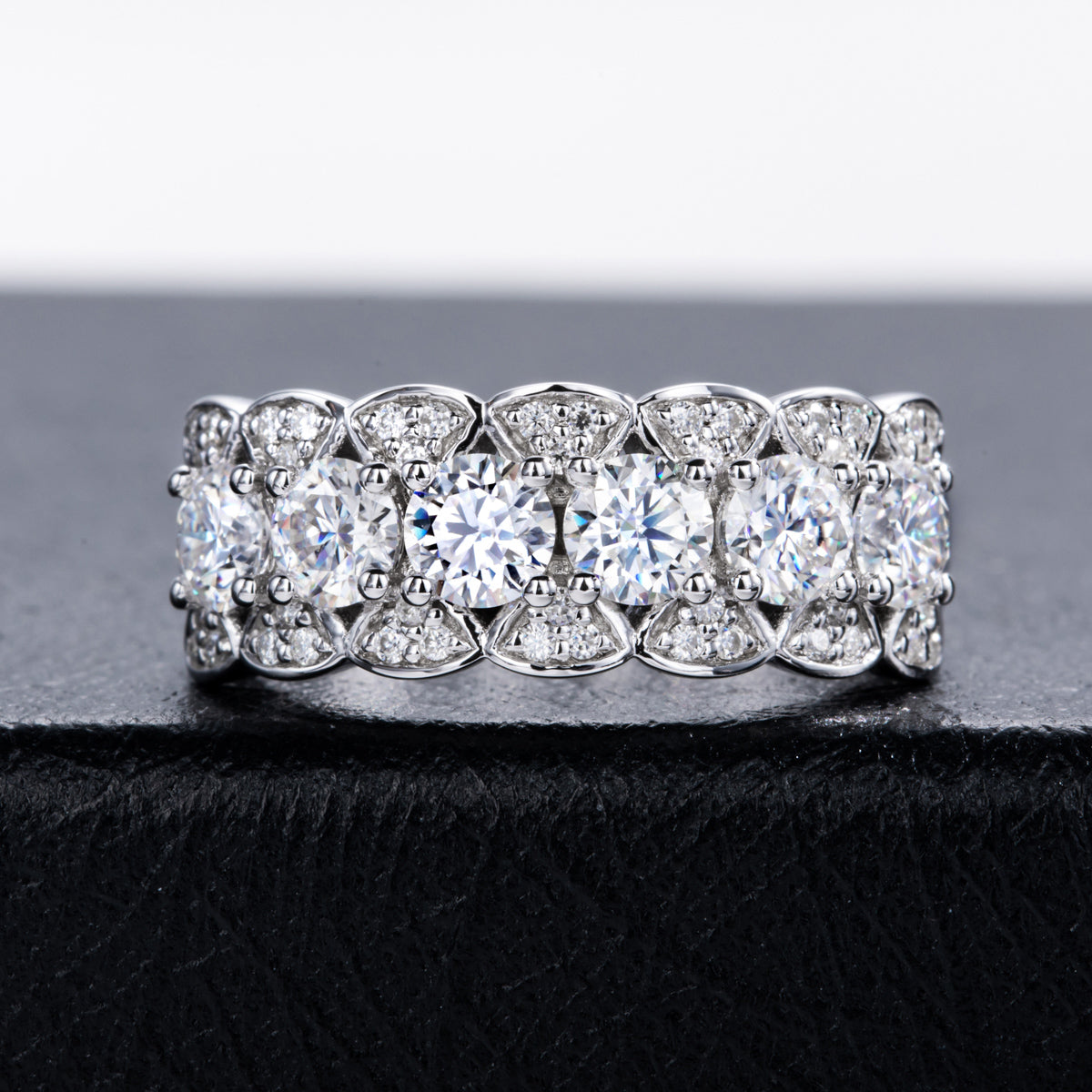 S925 Sterling‑Silver Six‑Stone Moissanite Ring