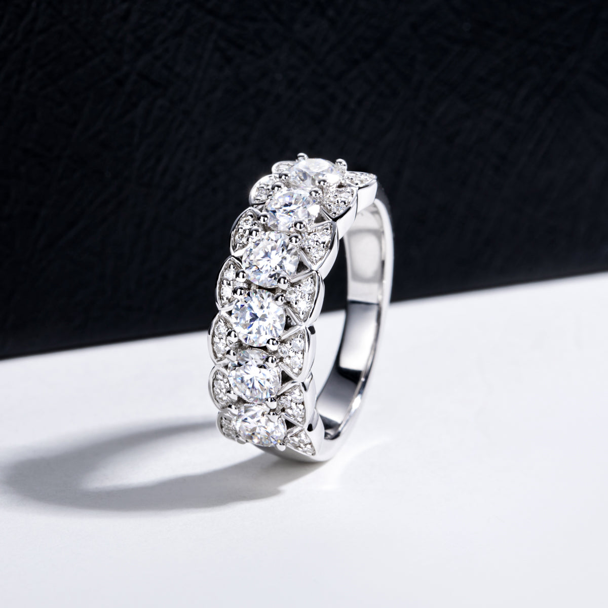 S925 Sterling‑Silver Six‑Stone Moissanite Ring