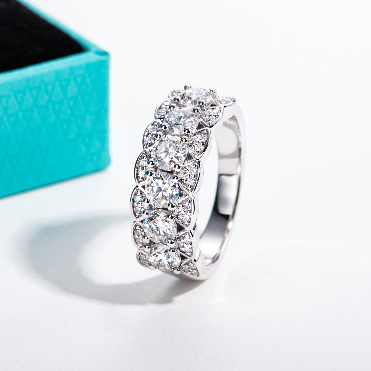 S925 Sterling‑Silver Six‑Stone Moissanite Ring