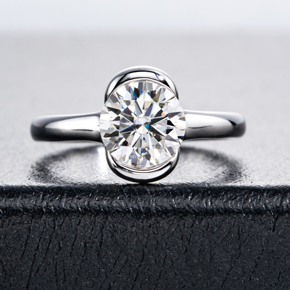 18K Gold Half-Bezel 2CT Moissanite Ring