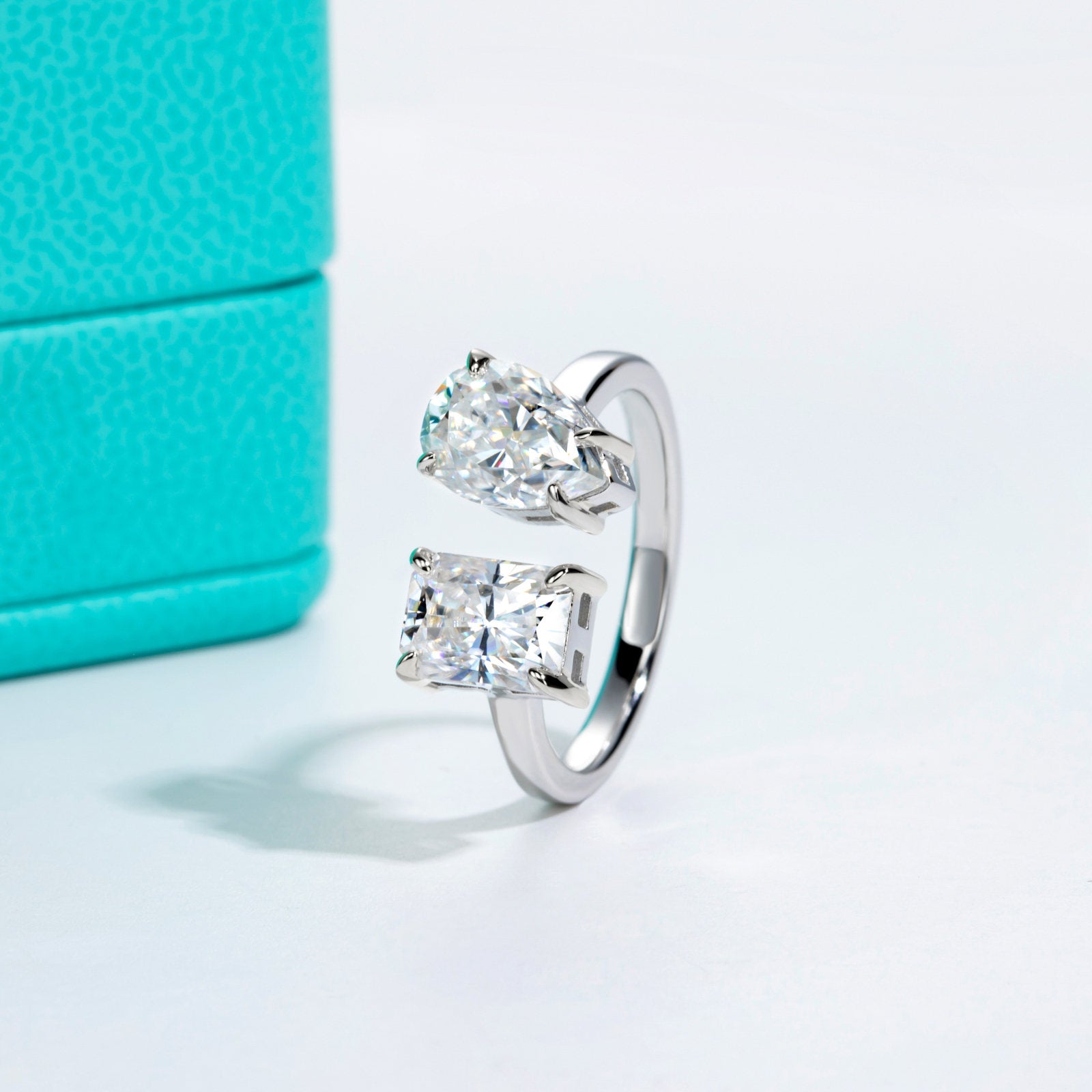 Two-Stone Radiant&Pear Moissanite Engagement Ring (4 cttw)