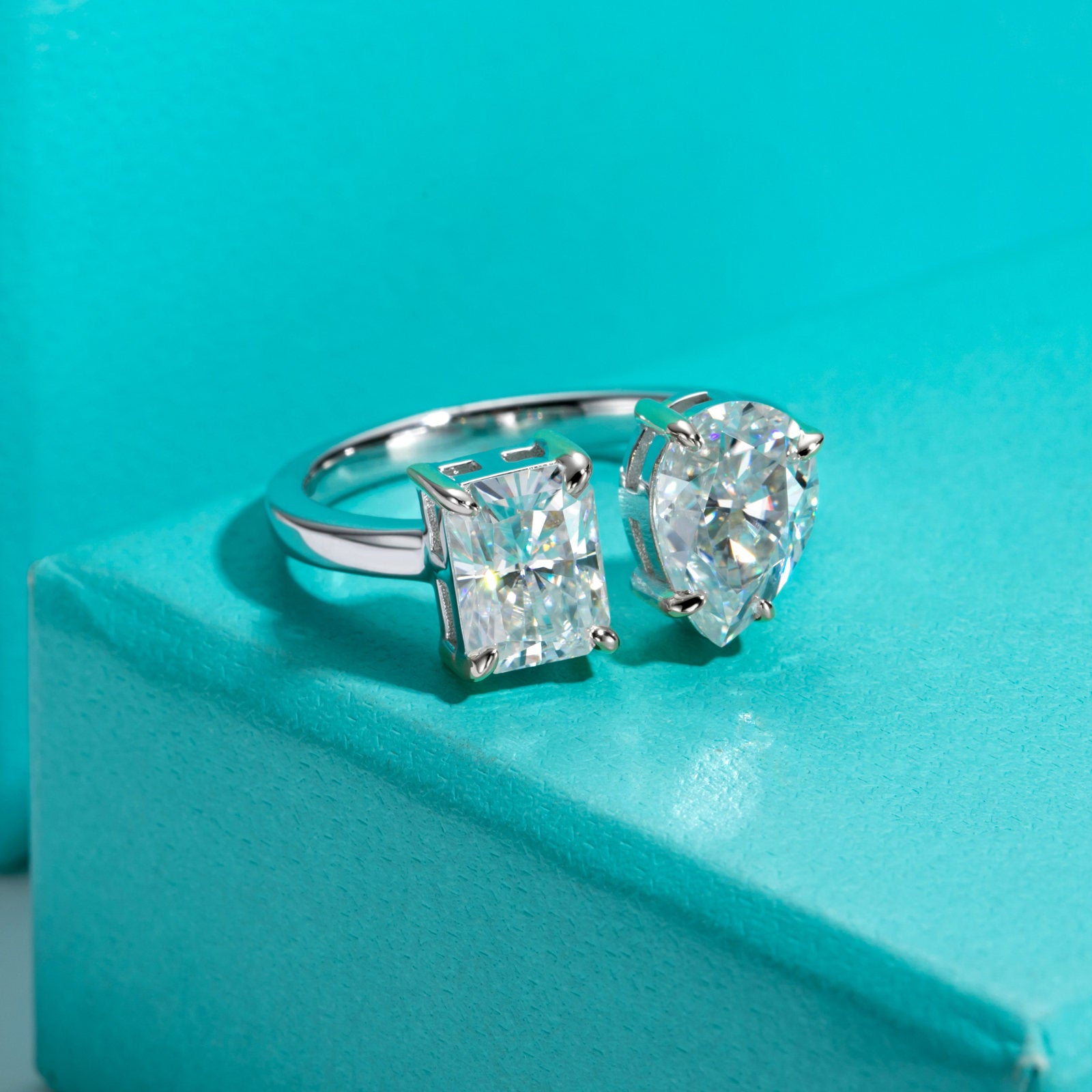 Two-Stone Radiant&Pear Moissanite Engagement Ring (4 cttw)