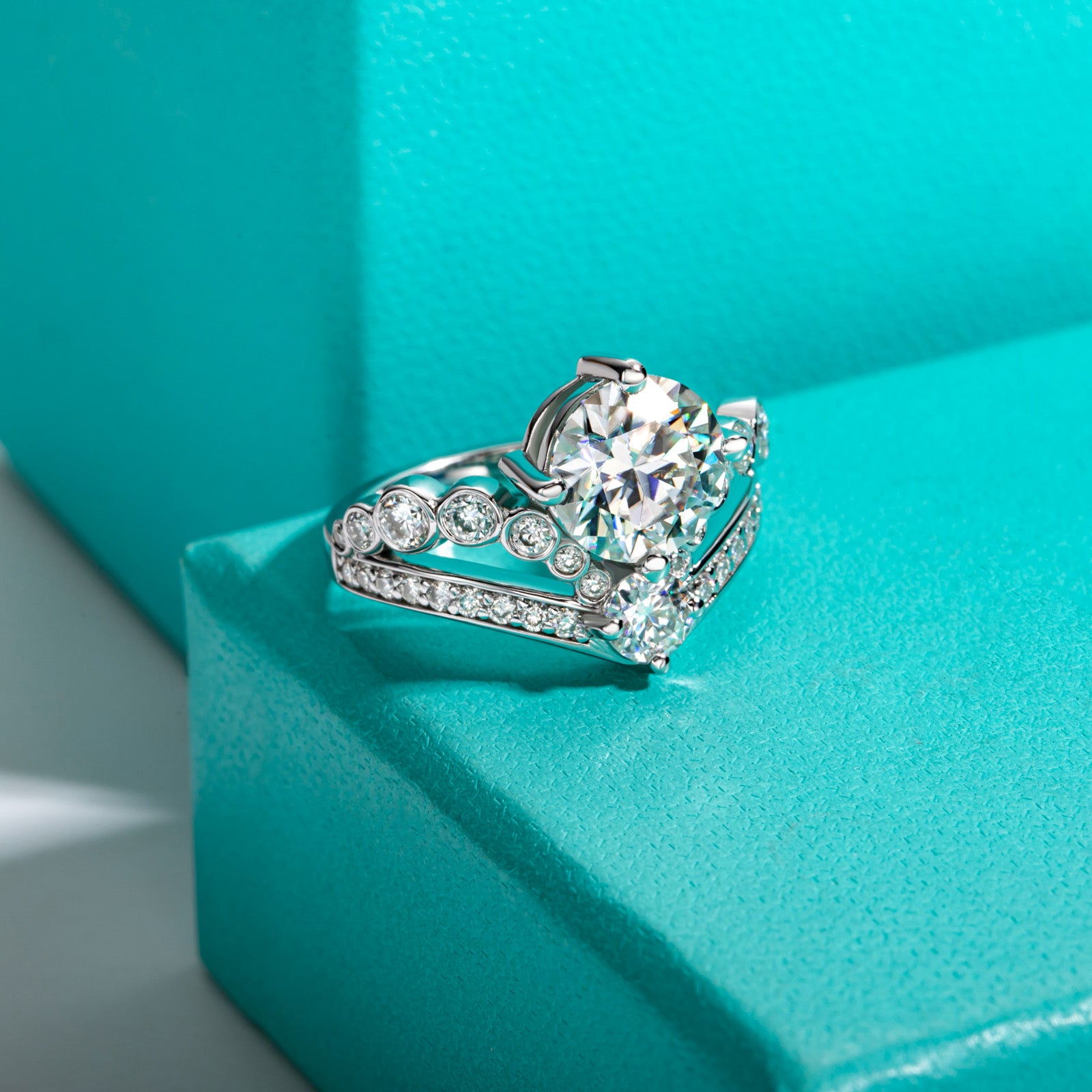 Round Cut Moissanite Crown Engagement Ring (4.08 cttw)