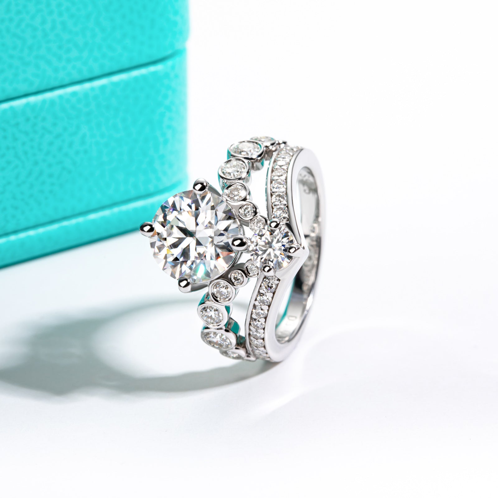 Round Cut Moissanite Crown Engagement Ring (4.08 cttw)