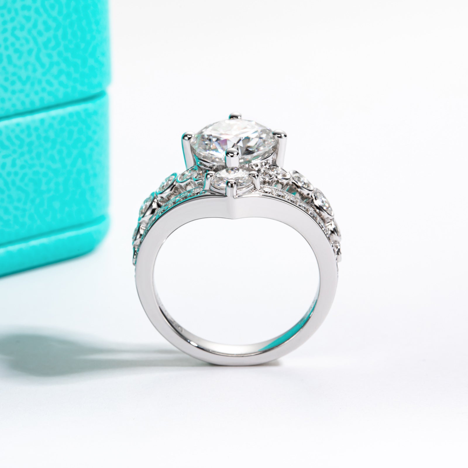 Round Cut Moissanite Crown Engagement Ring (4.08 cttw)